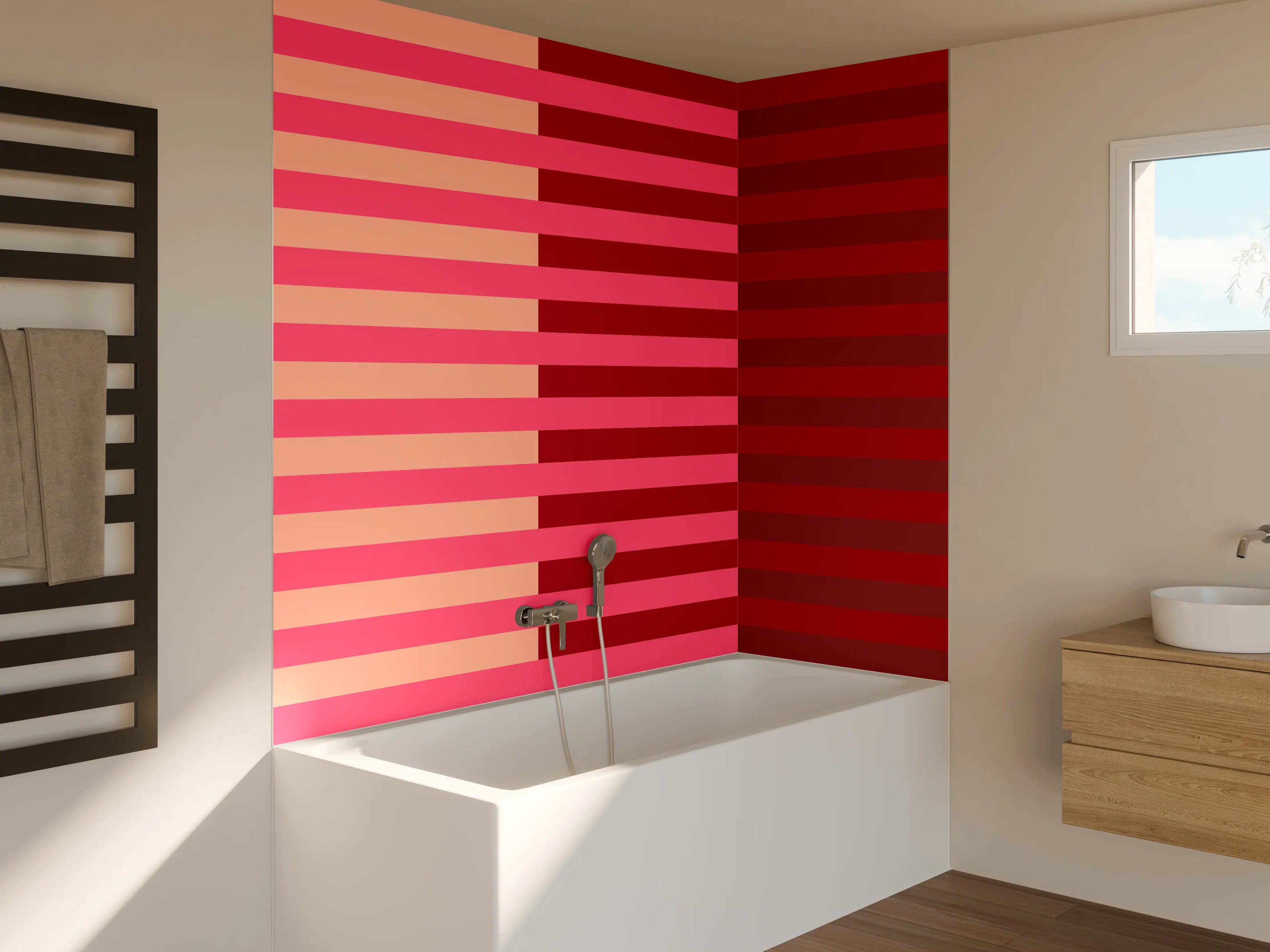Badewannen-Rückwand - The Reds - Multy Stripes - Cherry