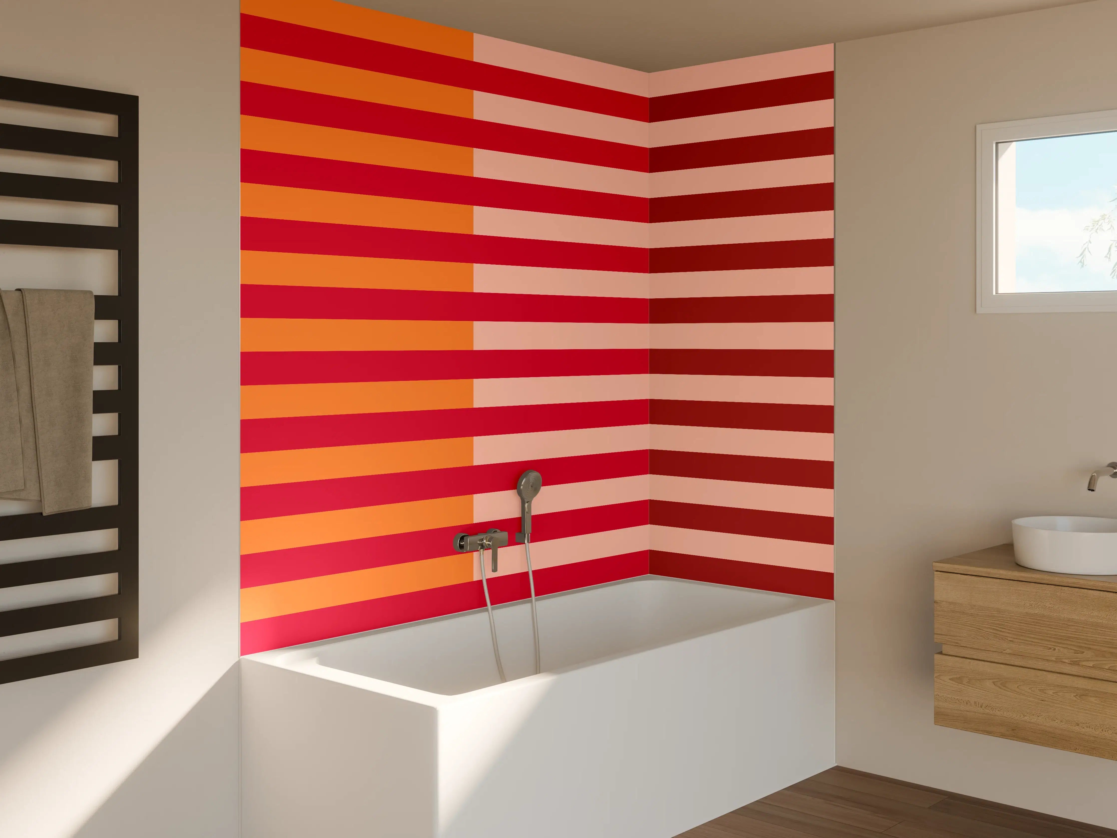 Badewannen-Rückwand - The Reds - Multy Stripes - Sangria
