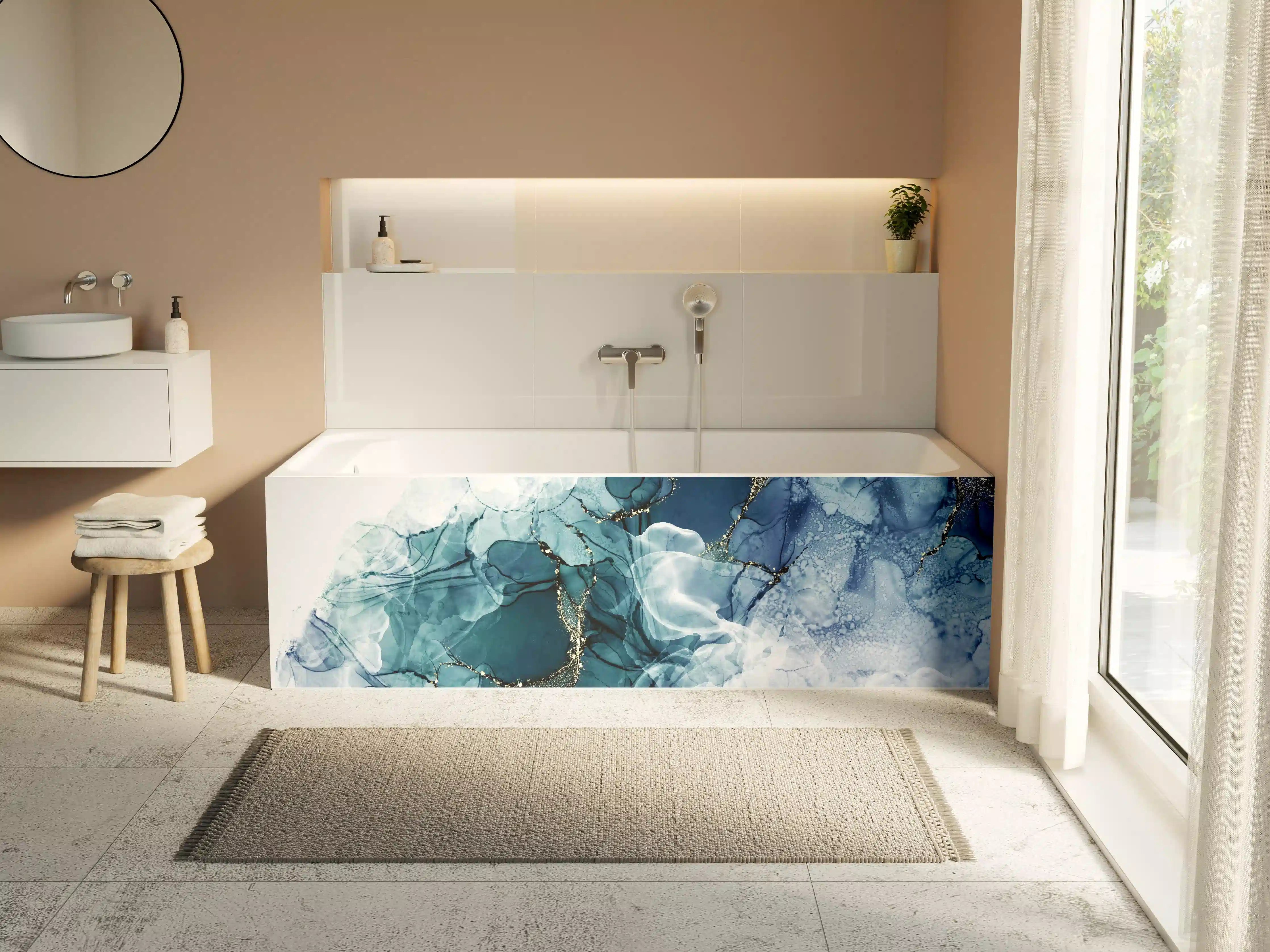 Badewannen-Rückwand - Tiefblaues Fluid-Art Design