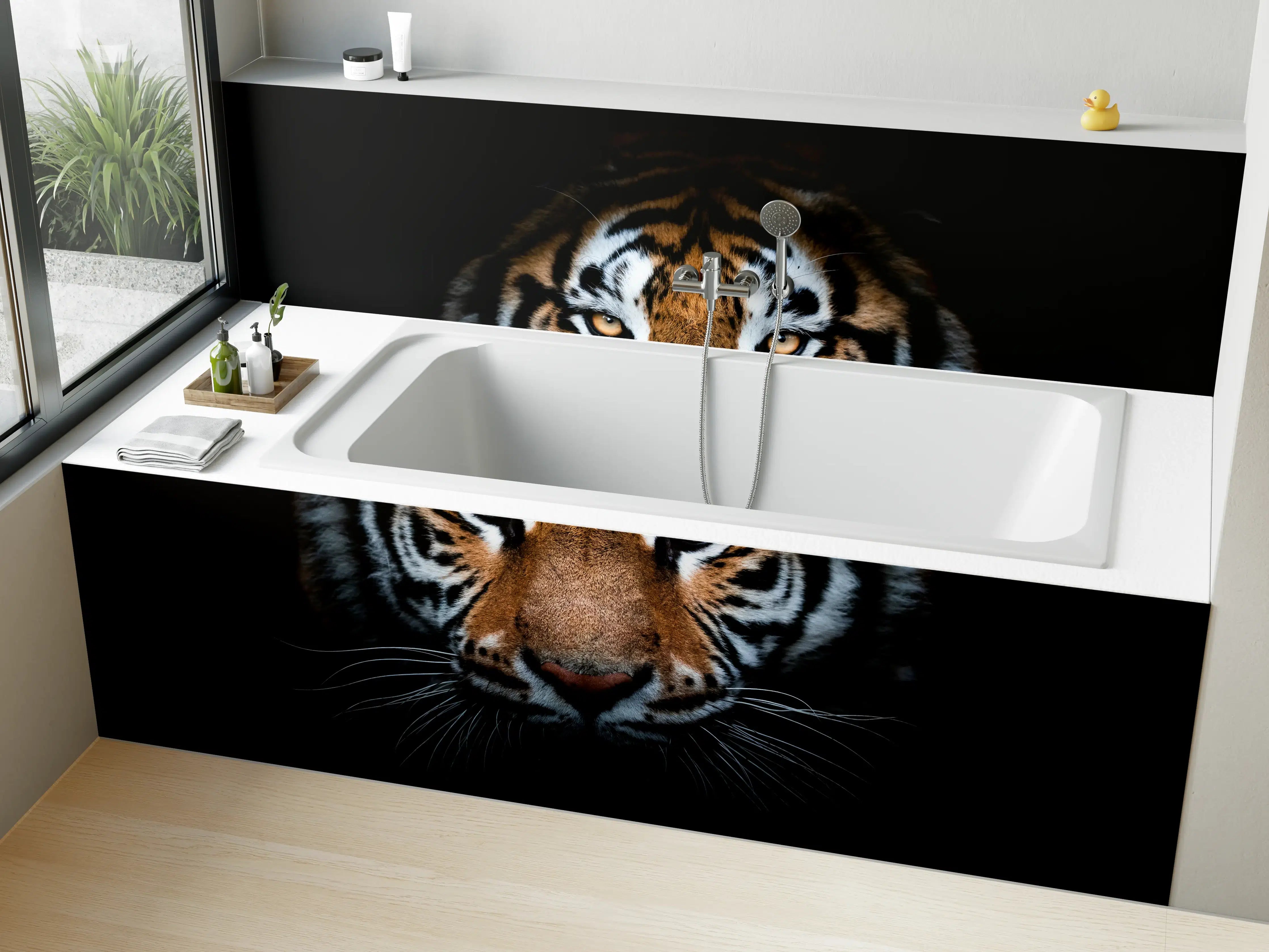 Badewannen-Rückwand - Tiger-Portrait Schwarzer Hintergrund