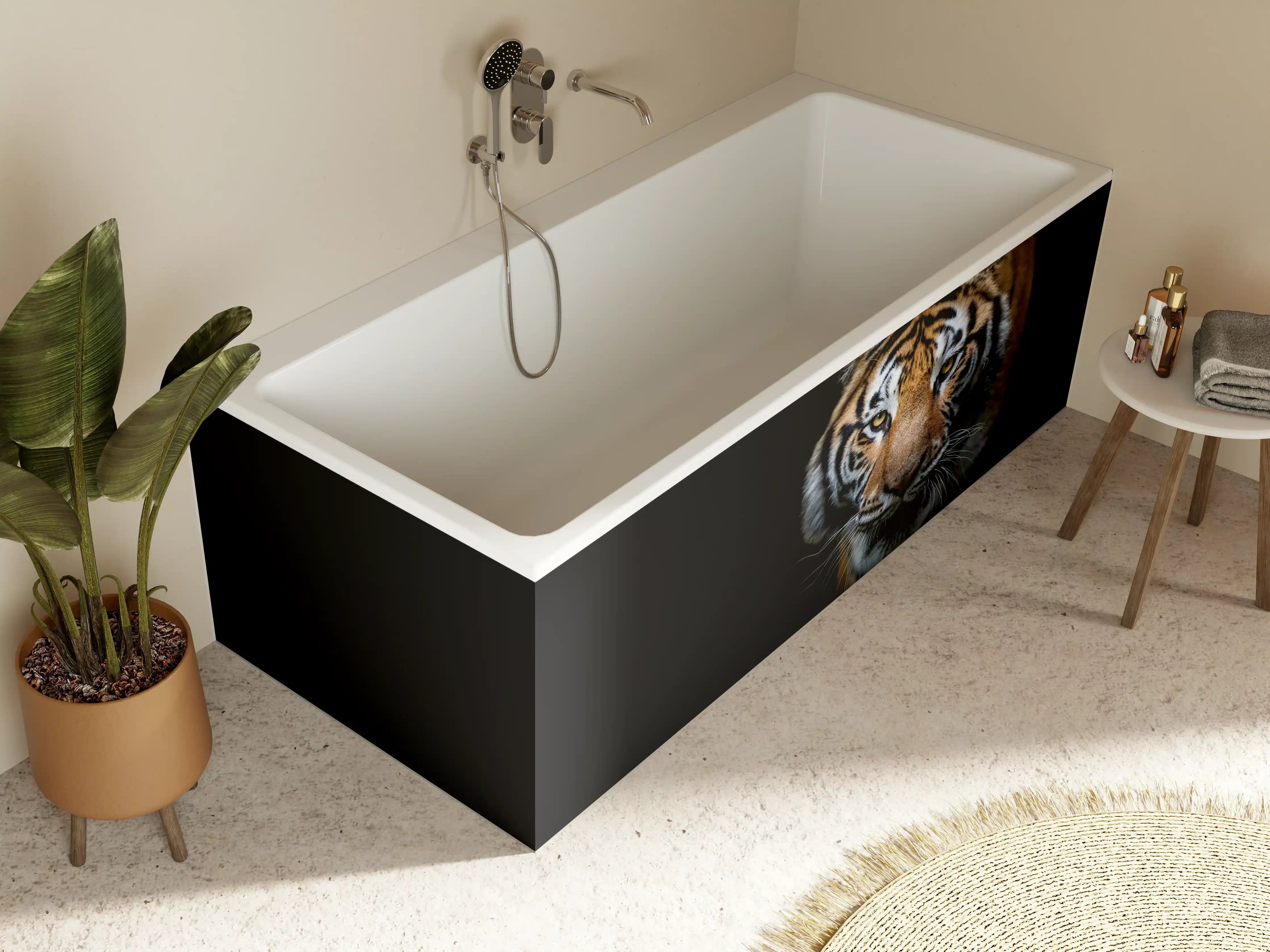 Badewannen-Rückwand - Tiger auf schwarzem Hintergrund
