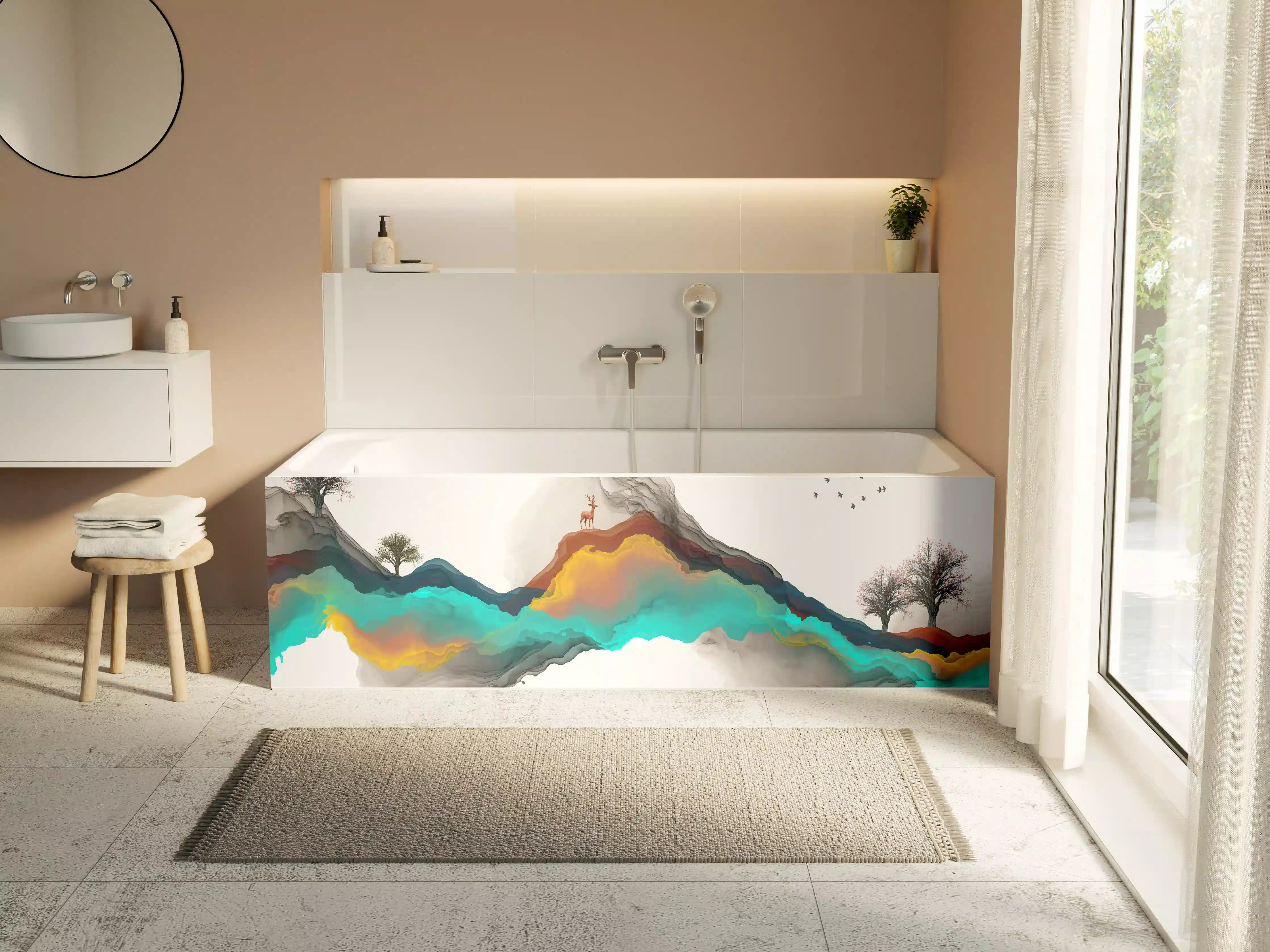 Badewannen-Rückwand - Tinte Linie Dekoration Landschaft