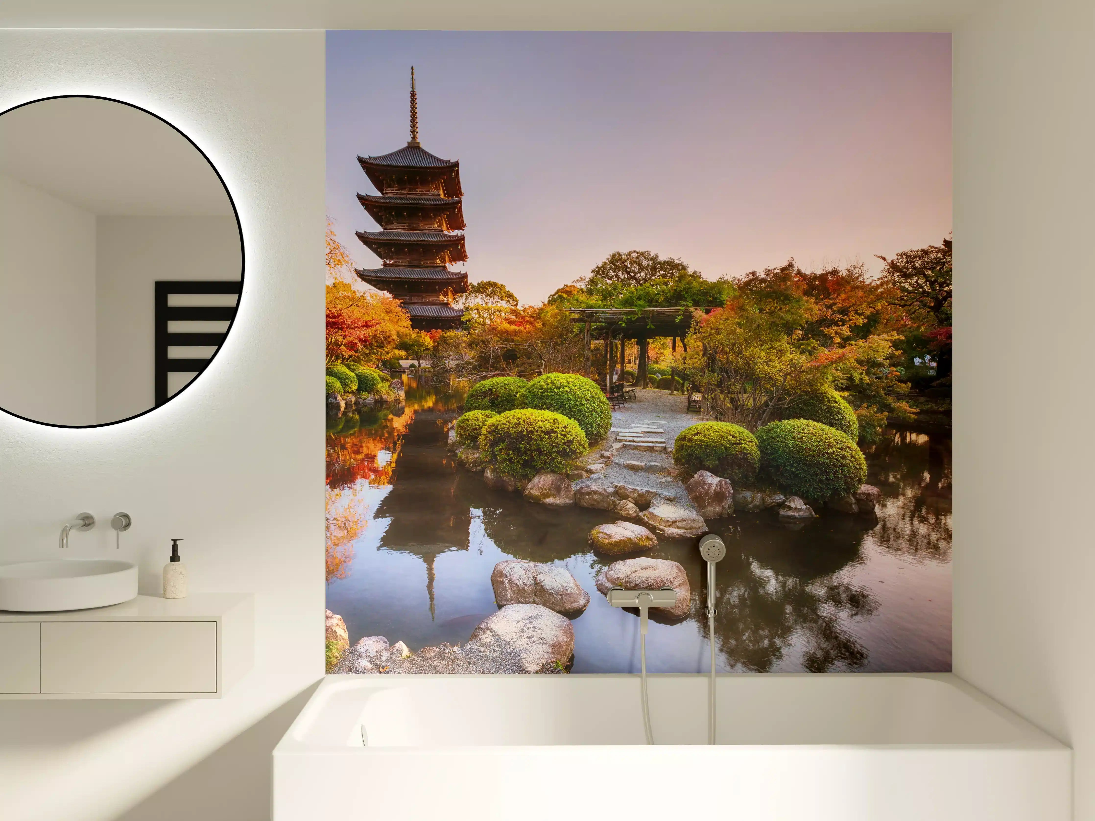 Badewannen-Rückwand - Toji-Tempel mit Garten im Herbst