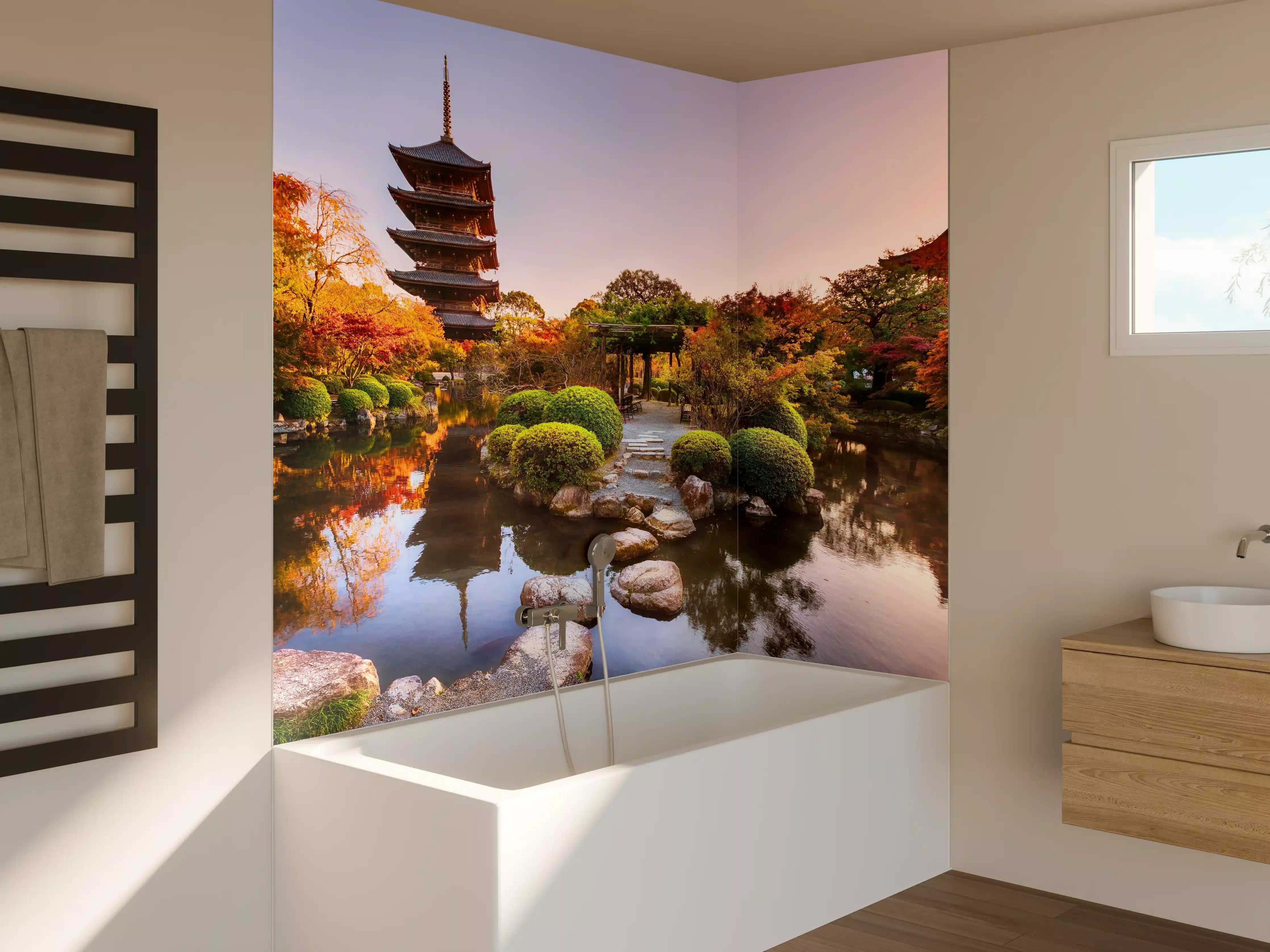 Badewannen-Rückwand - Toji-Tempel mit Garten im Herbst