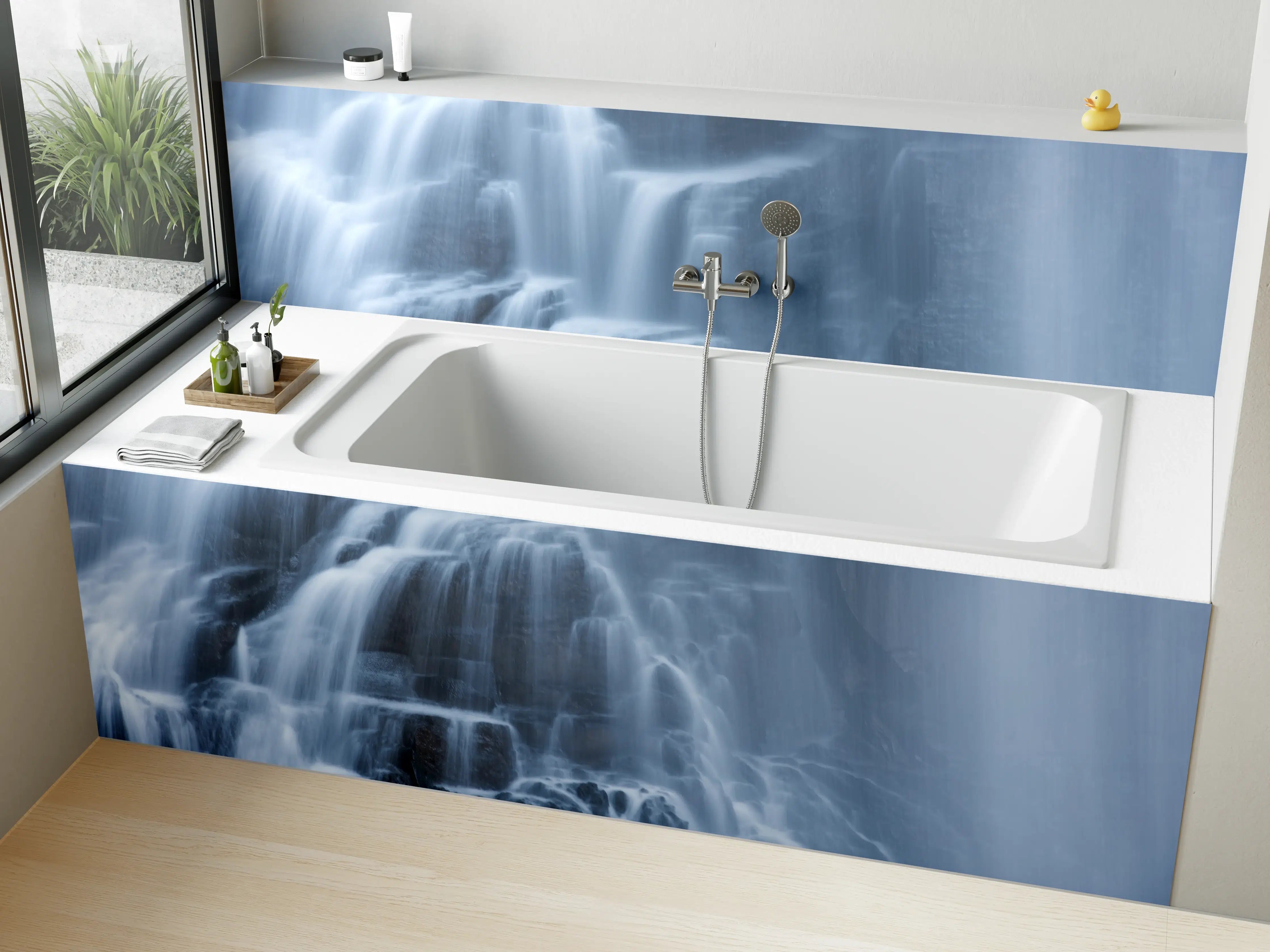 Badewannen-Rückwand - Traumartiger Wasserfall an Felsenwand