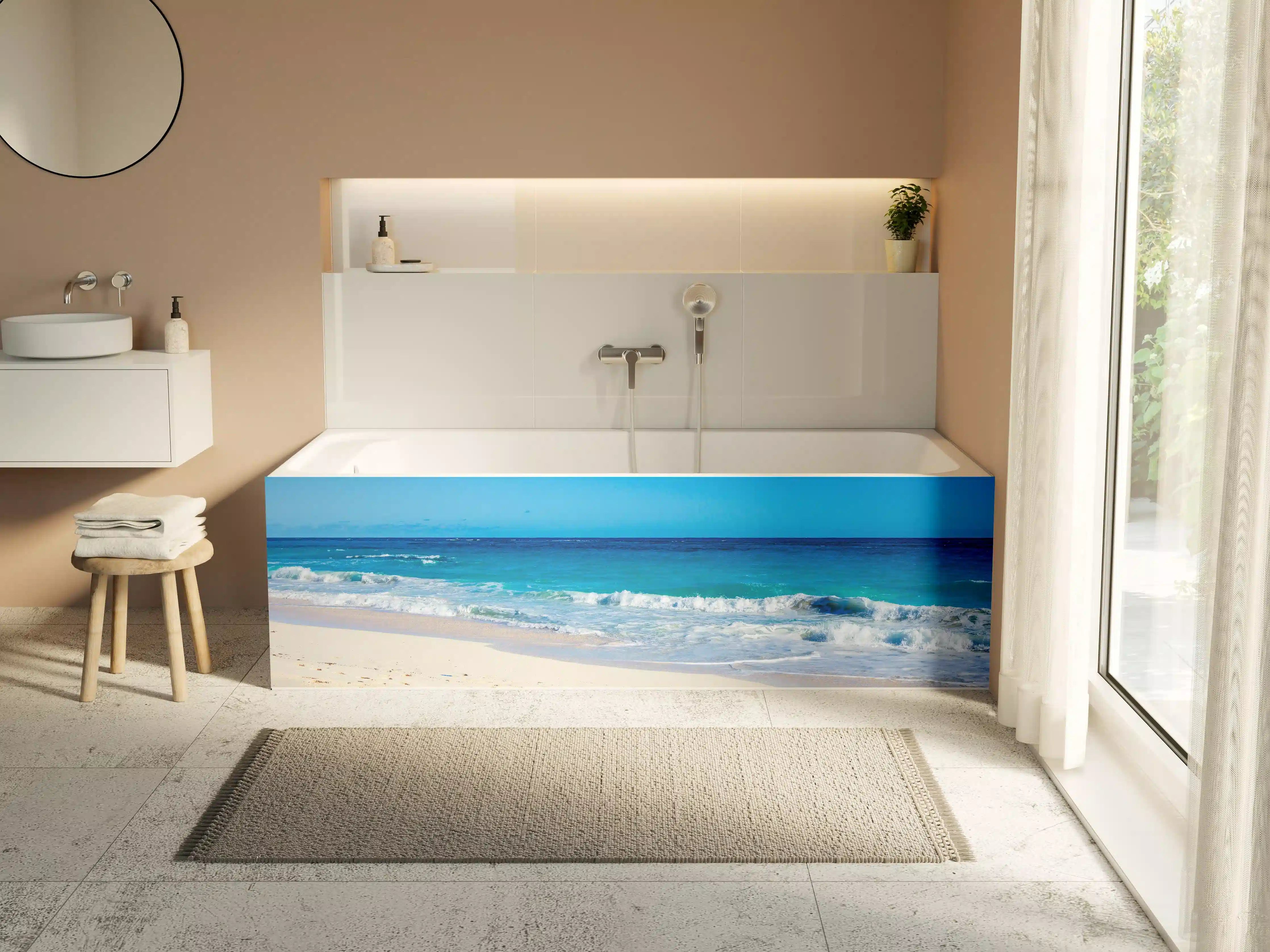 Badewannen-Rückwand - Traumhafter Strand mit klarem Wasser