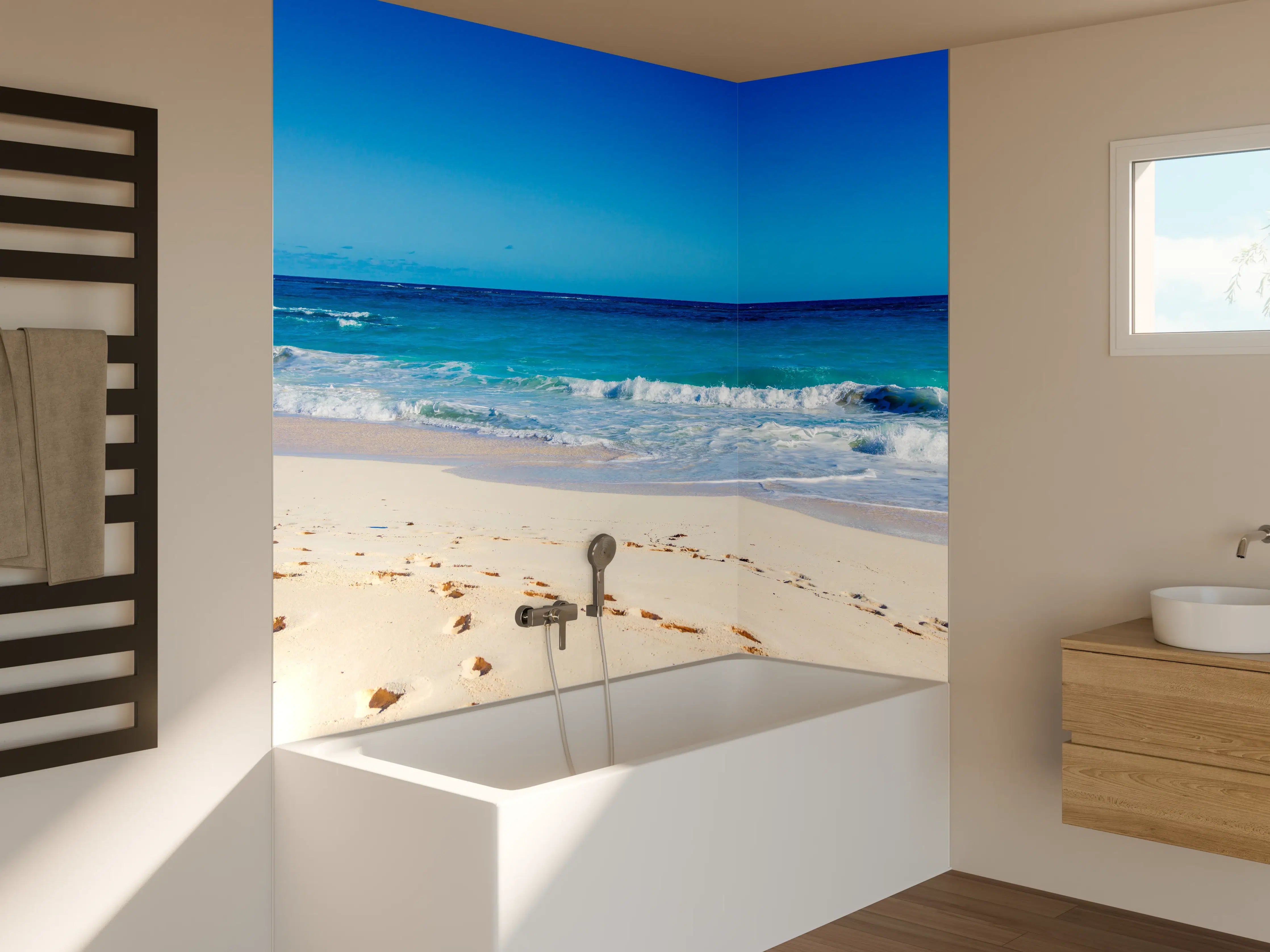 Badewannen-Rückwand - Traumhafter Strand mit klarem Wasser