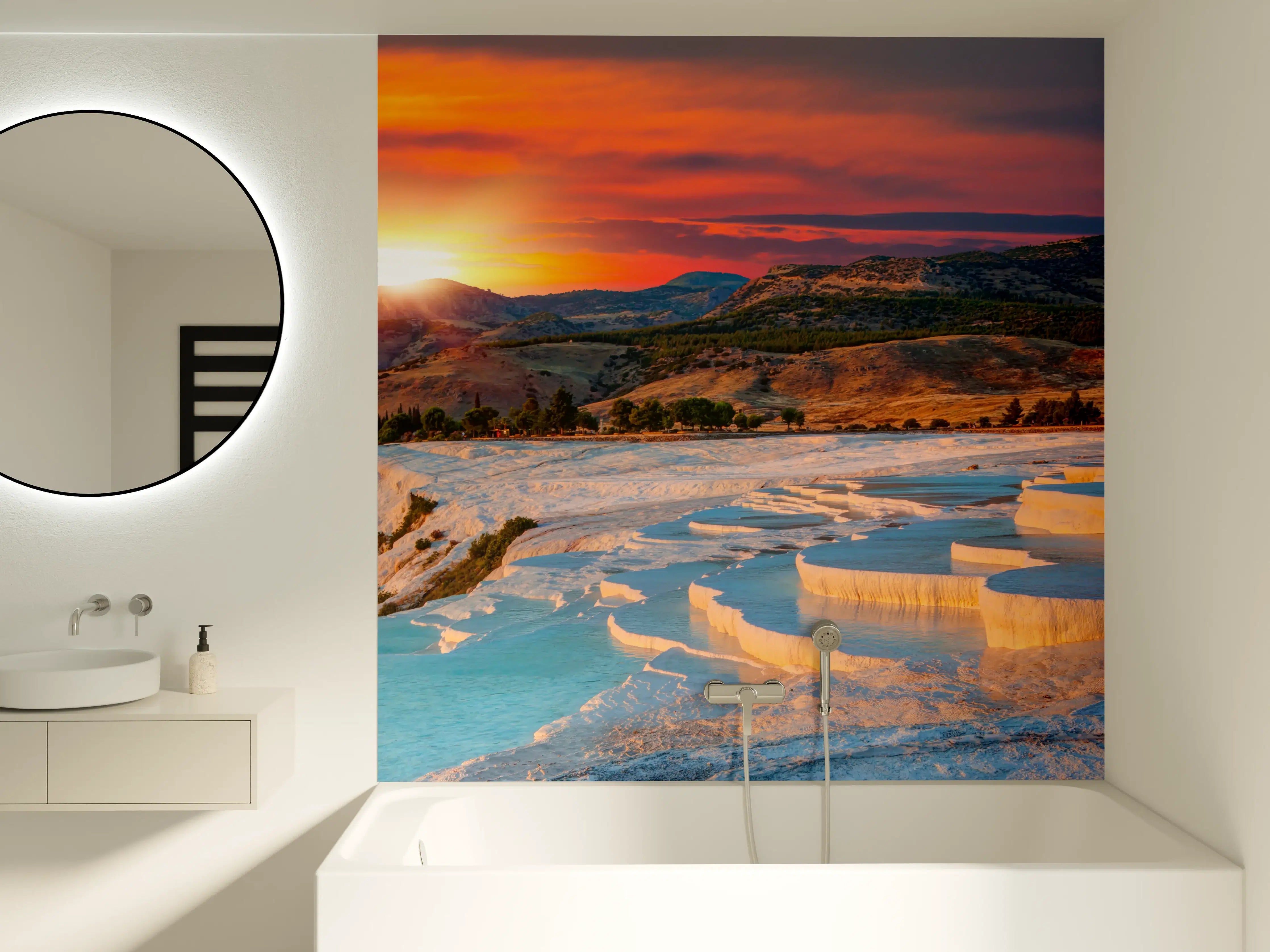 Badewannen-Rückwand - Travertinbecken in Pamukkale am Abend