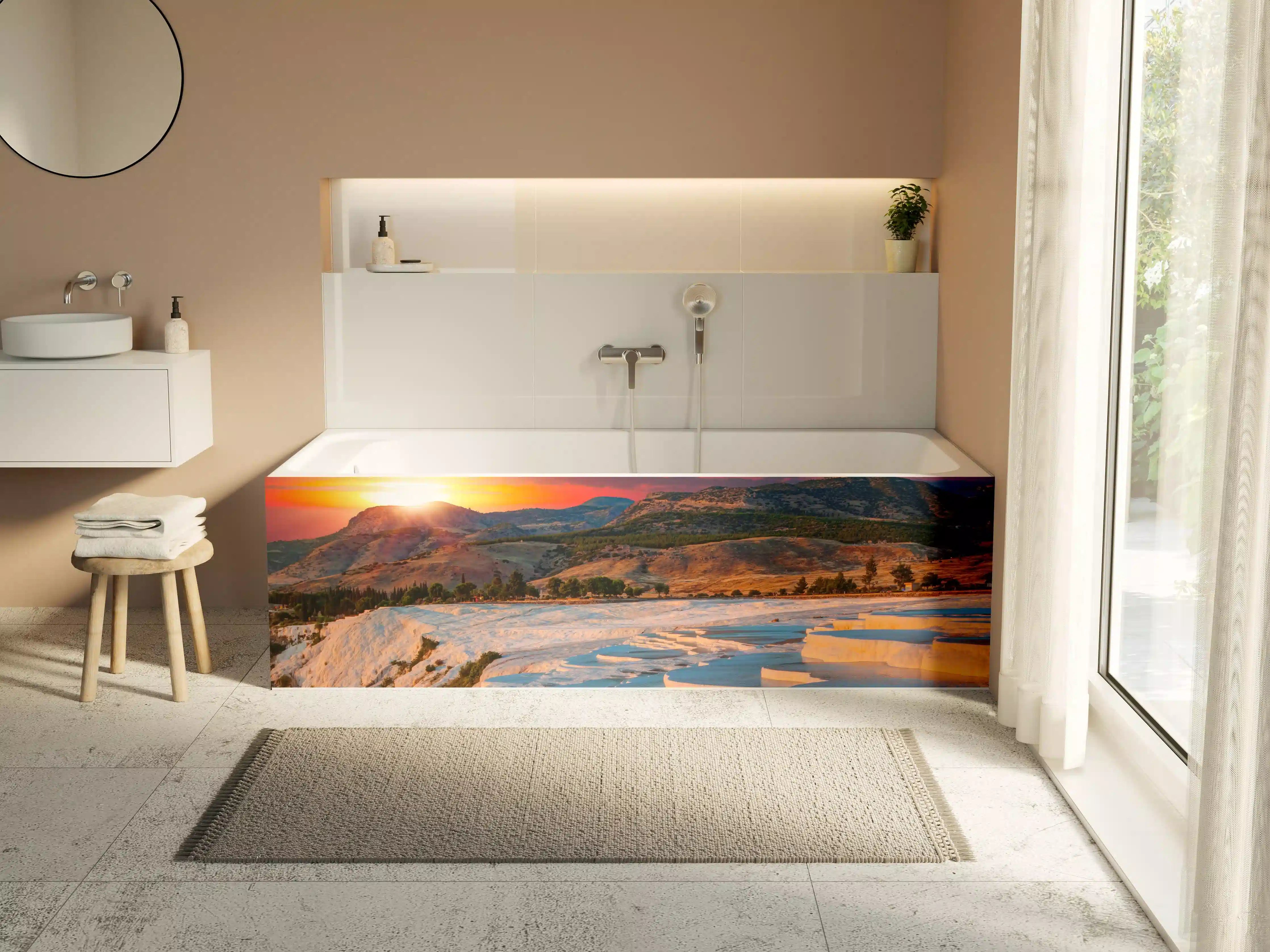 Badewannen-Rückwand - Travertinbecken in Pamukkale am Abend