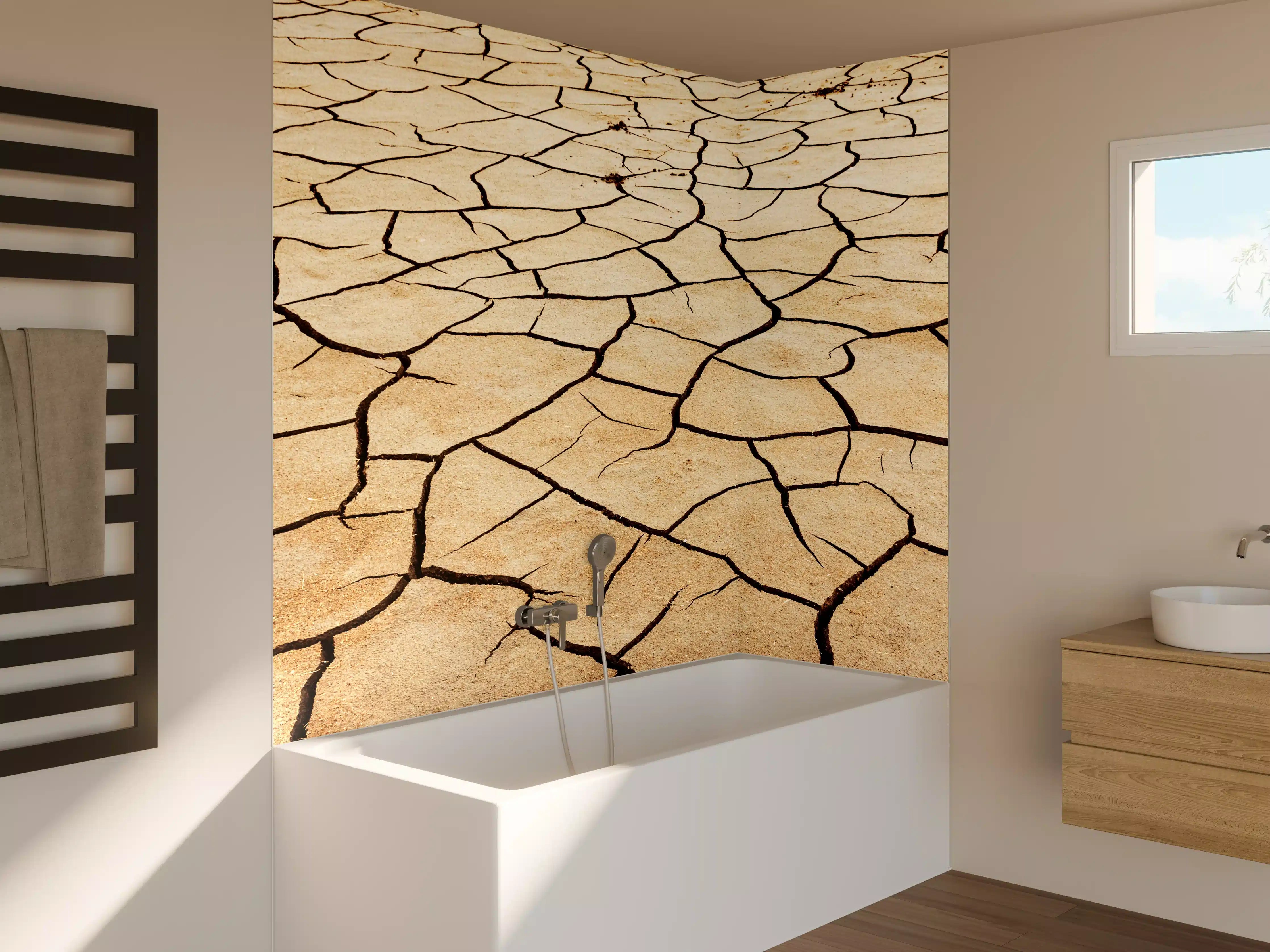 Badewannen-Rückwand - Trockene, rissige Erde mit Erdkruste