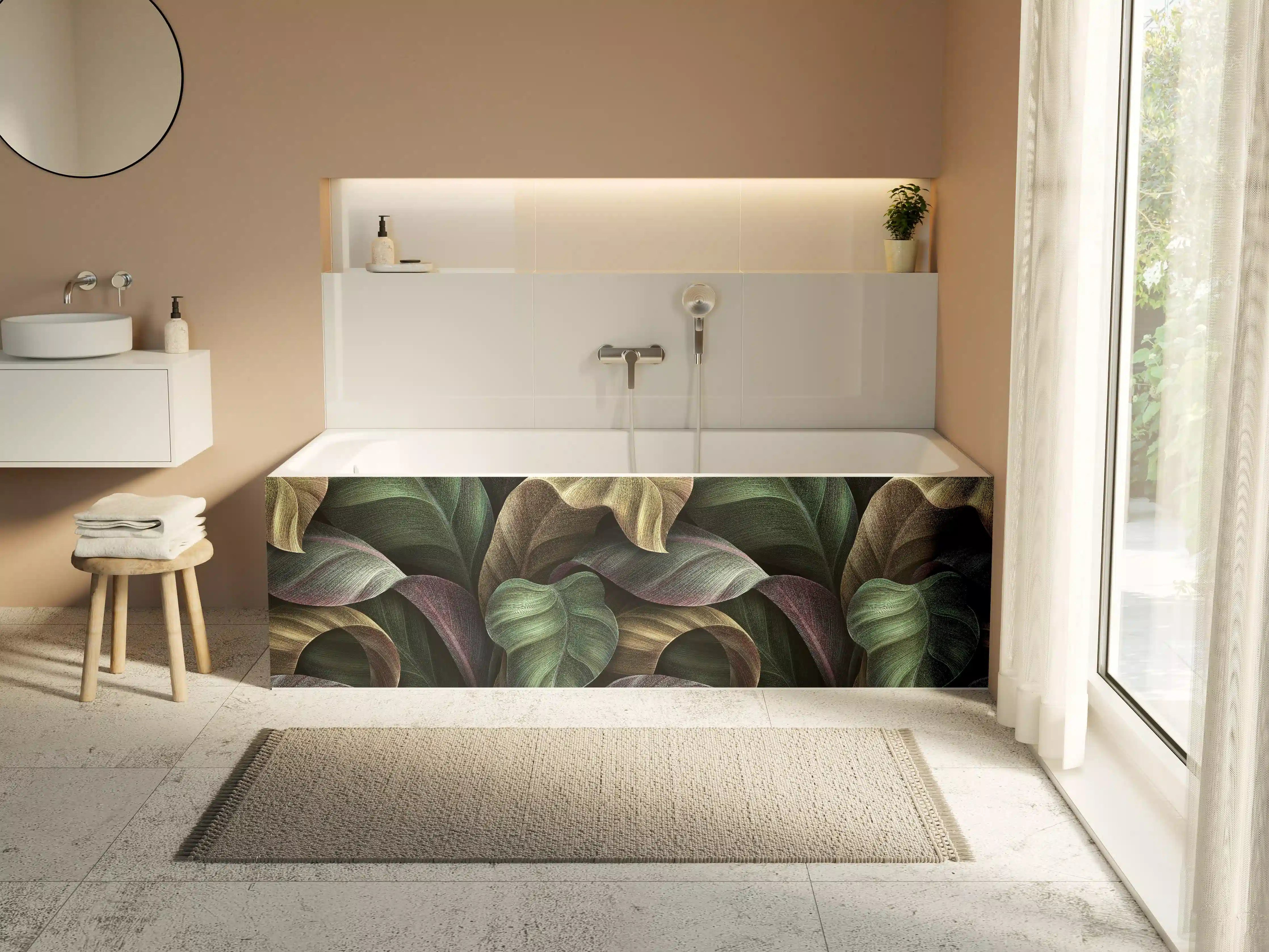 Badewannen-Rückwand - Tropische Blätter in Gold - Malerei