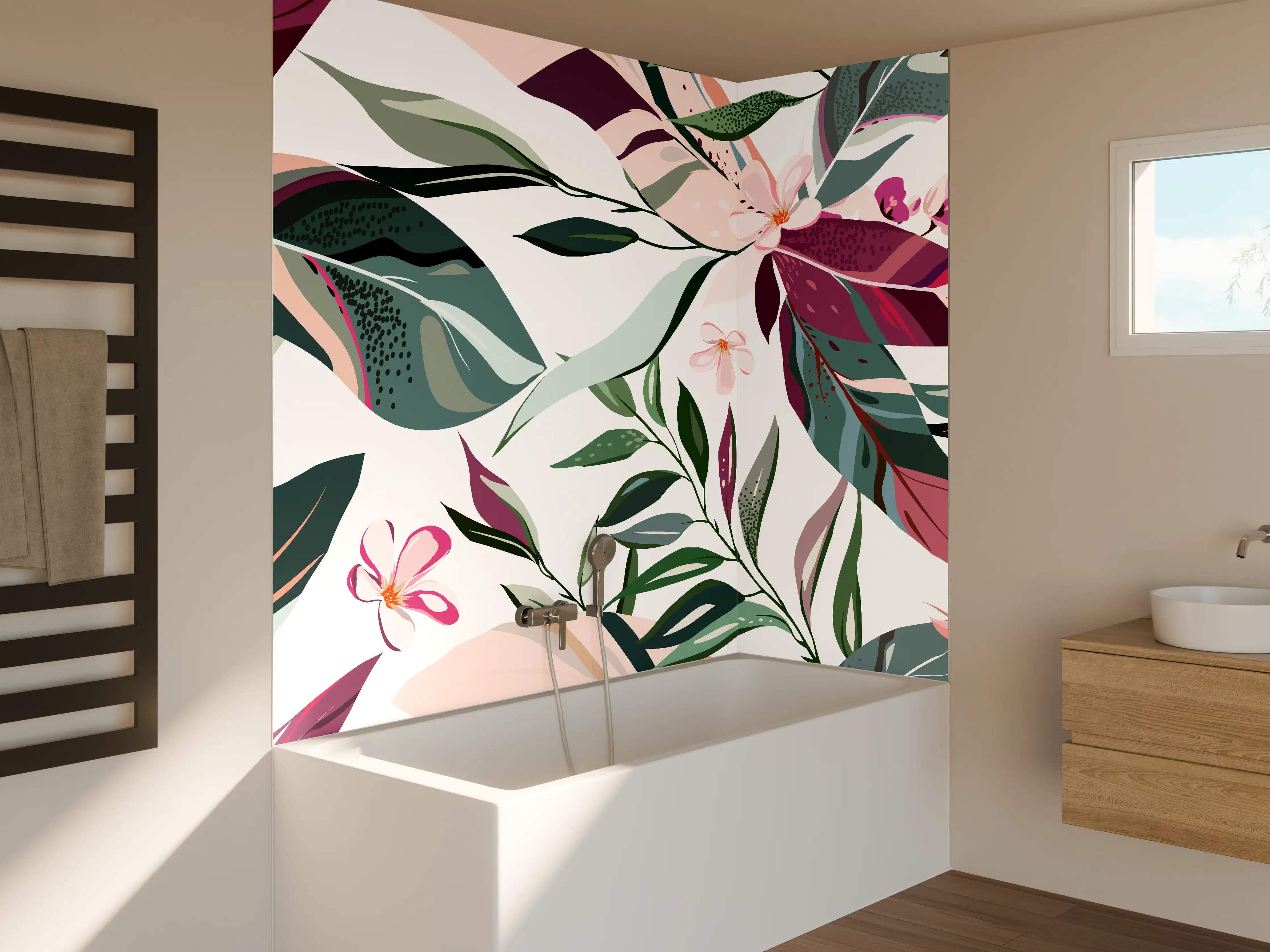 Badewannen-Rückwand - Tropische Blumenkunst