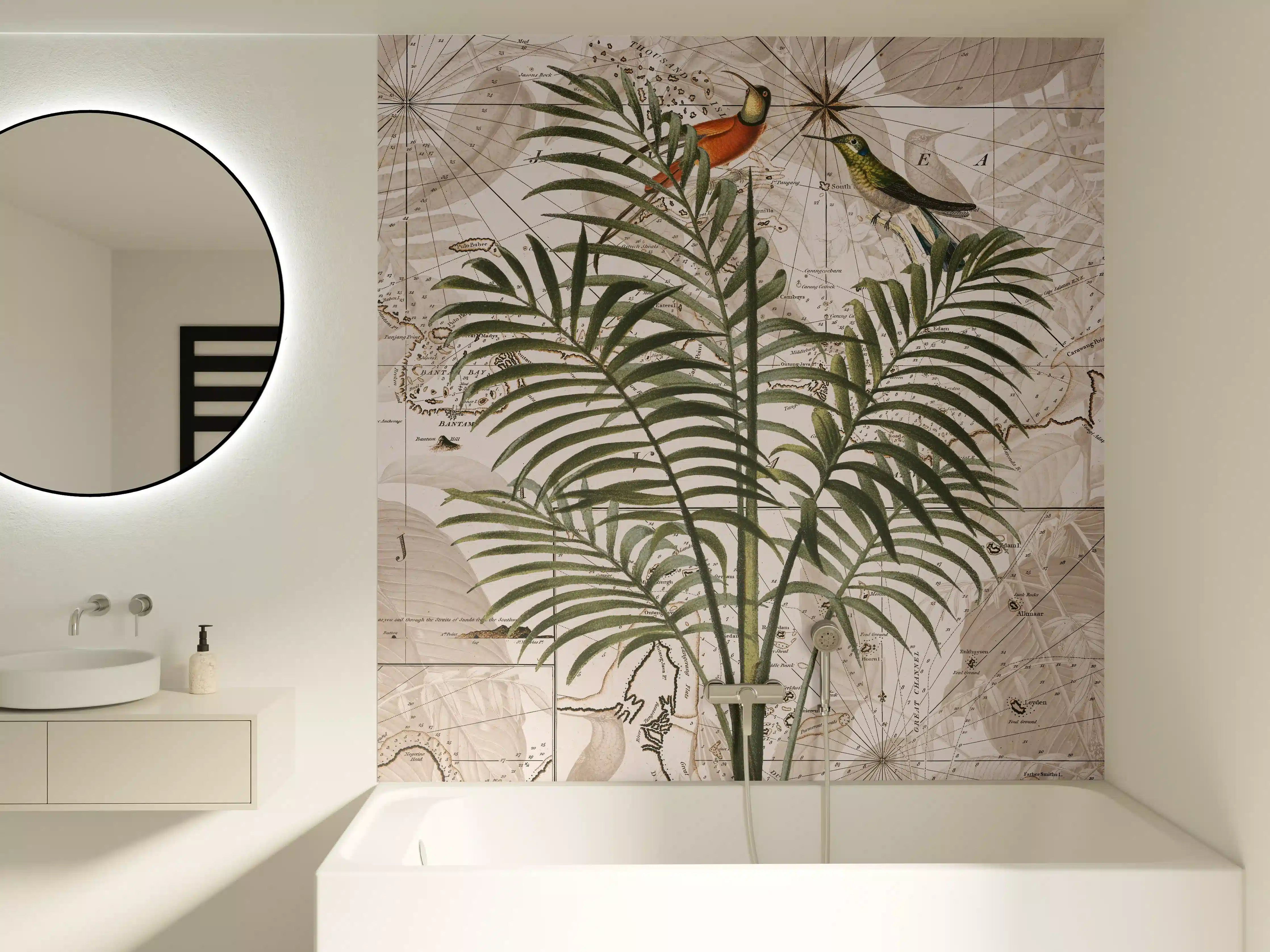 Badewannen-Rückwand - Tropische Dschungel Kartenwandkunst
