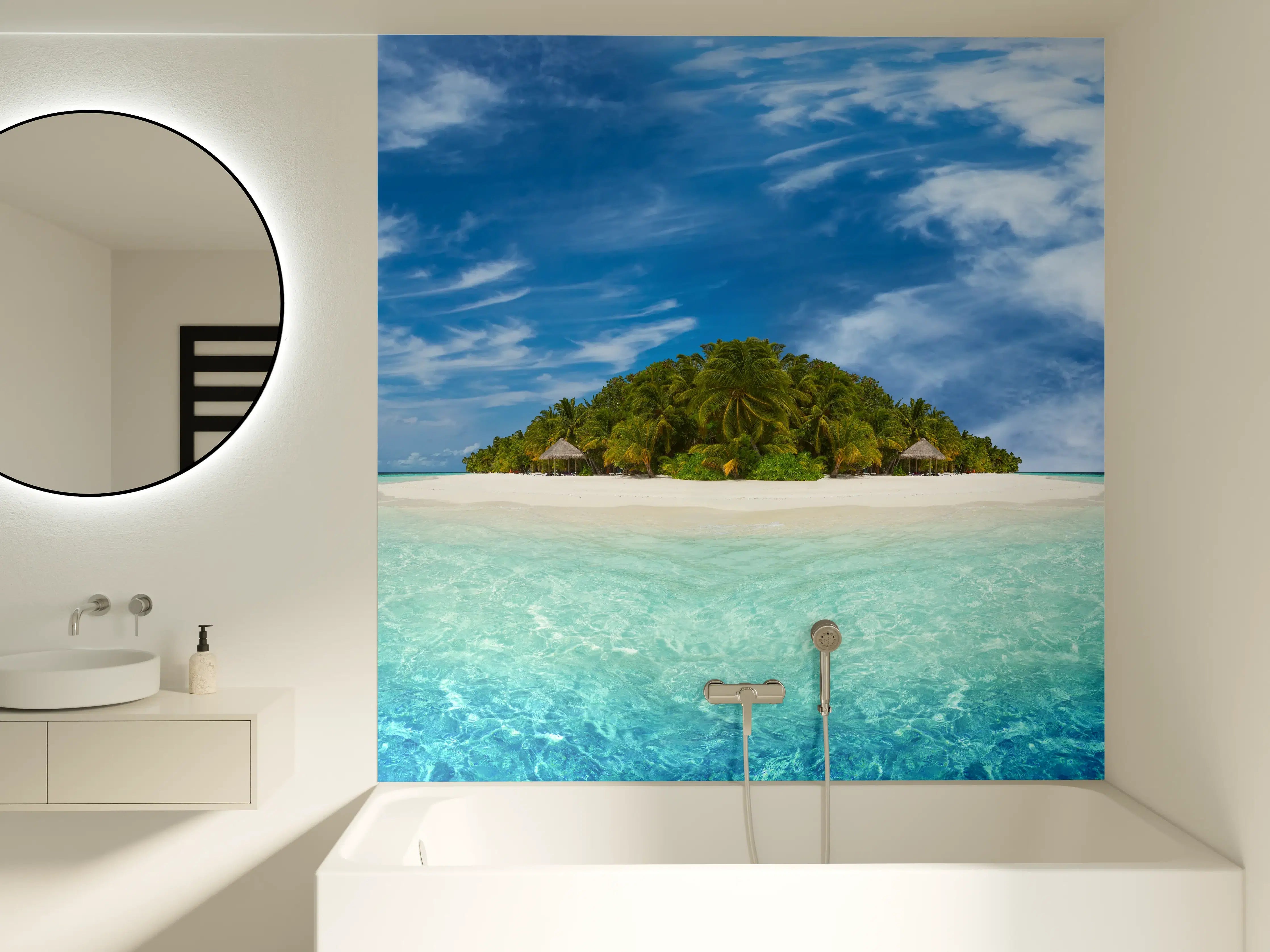 Badewannen-Rückwand - Tropische Insel mit Kokospalmen