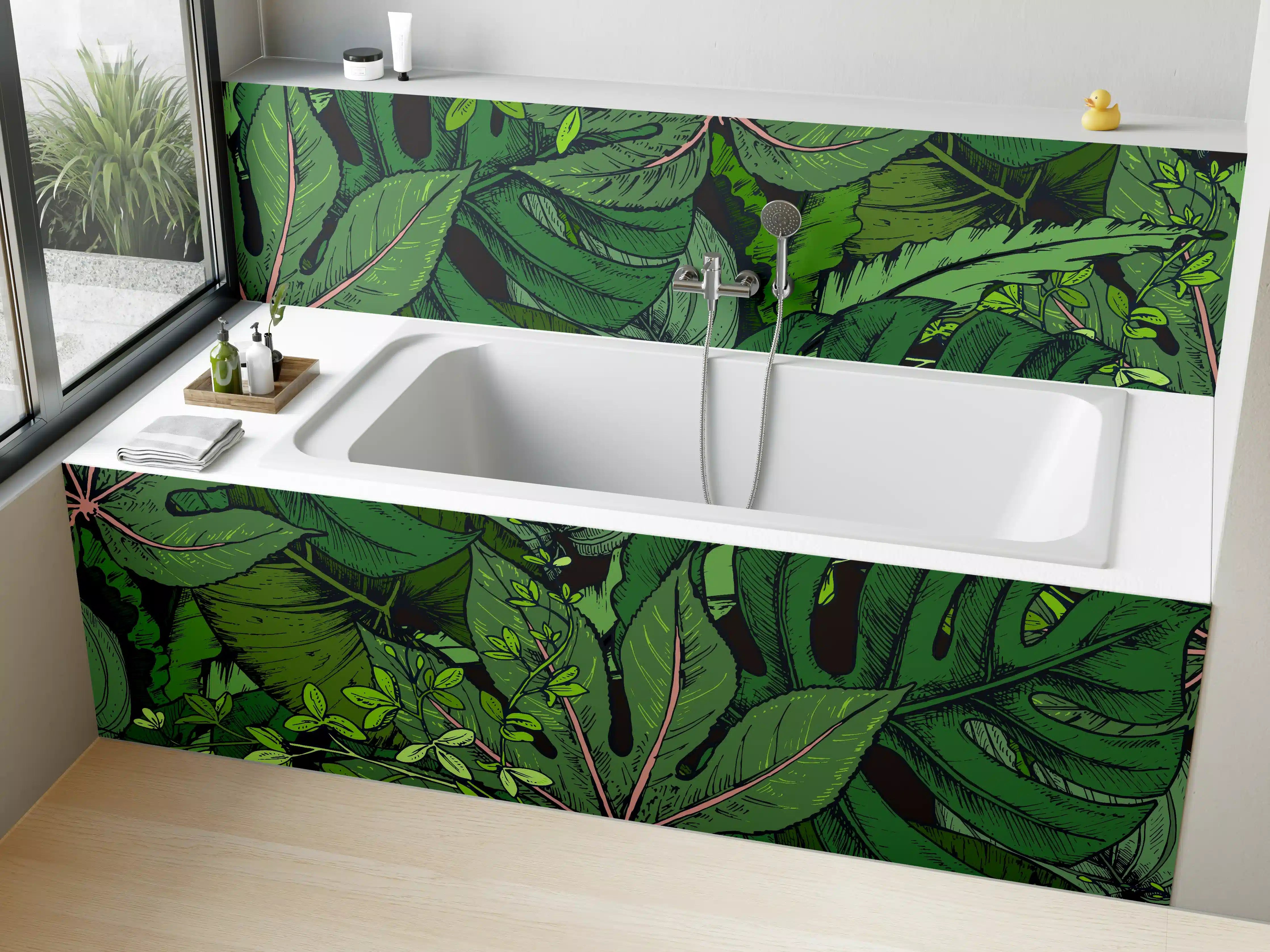 Badewannen-Rückwand - Tropische Monstera-Blätter Grün