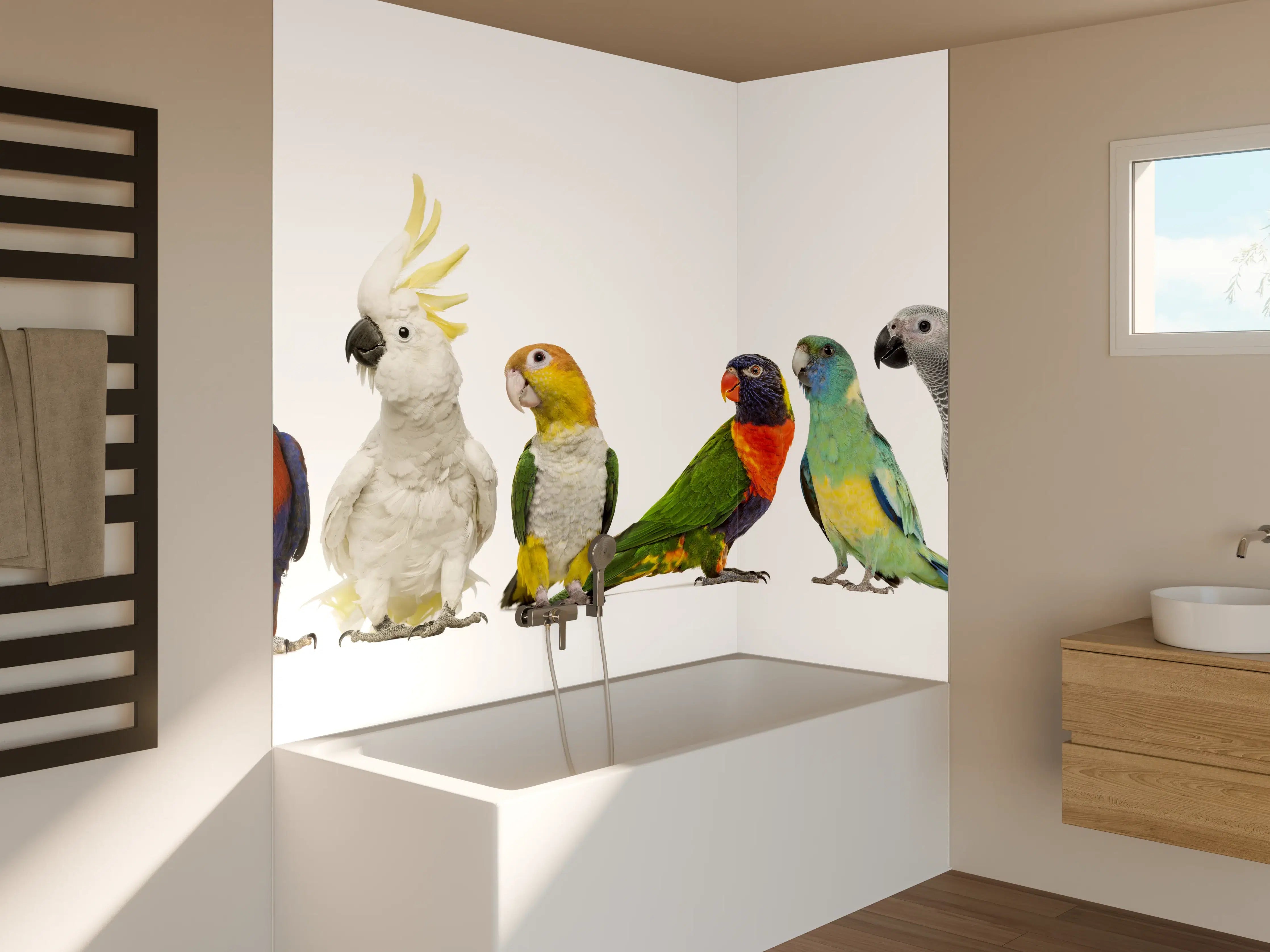 Badewannen-Rückwand - Tropische Papageien - Exotisch