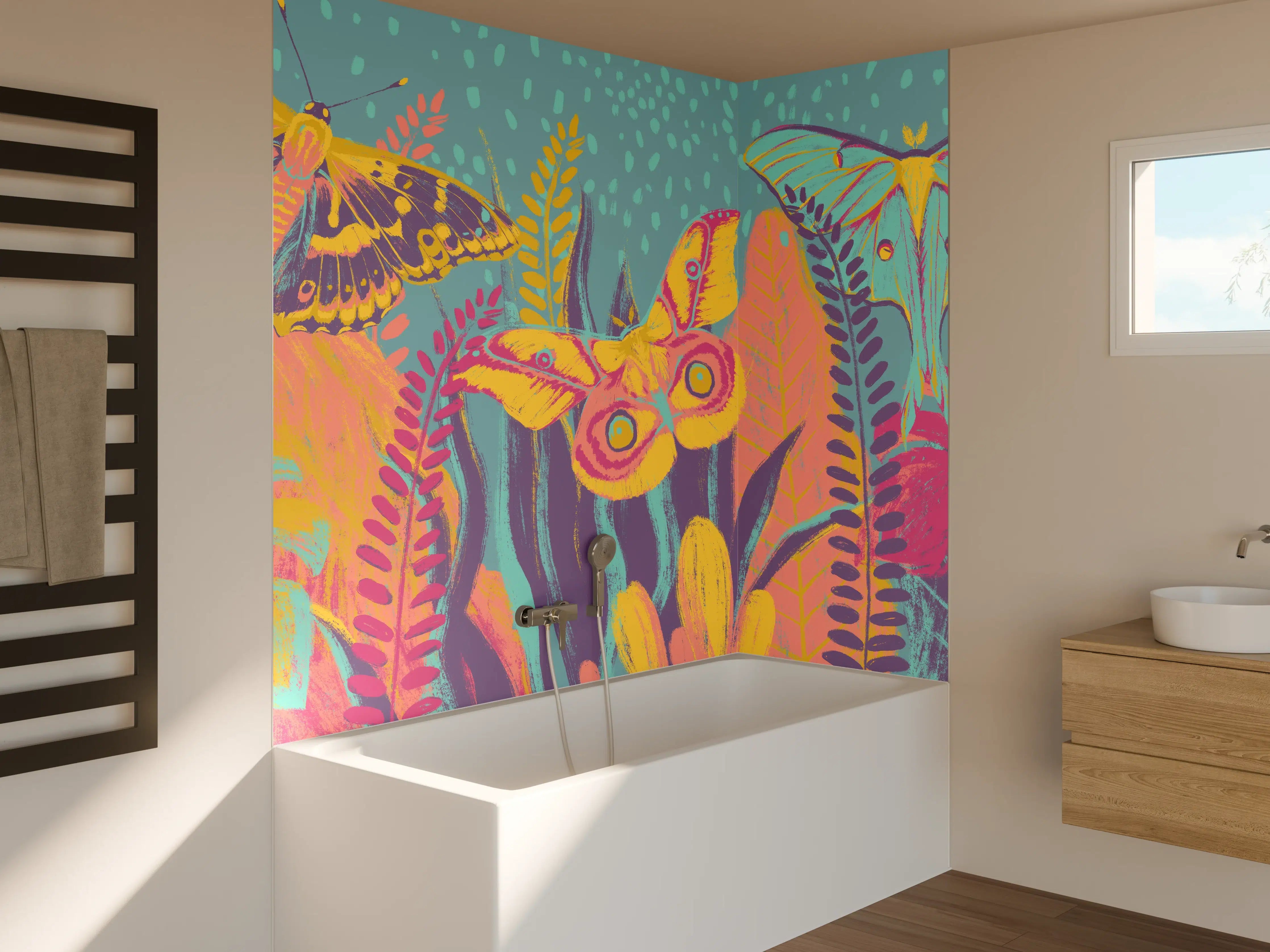 Badewannen-Rückwand - Tropischer Blick - Bunt