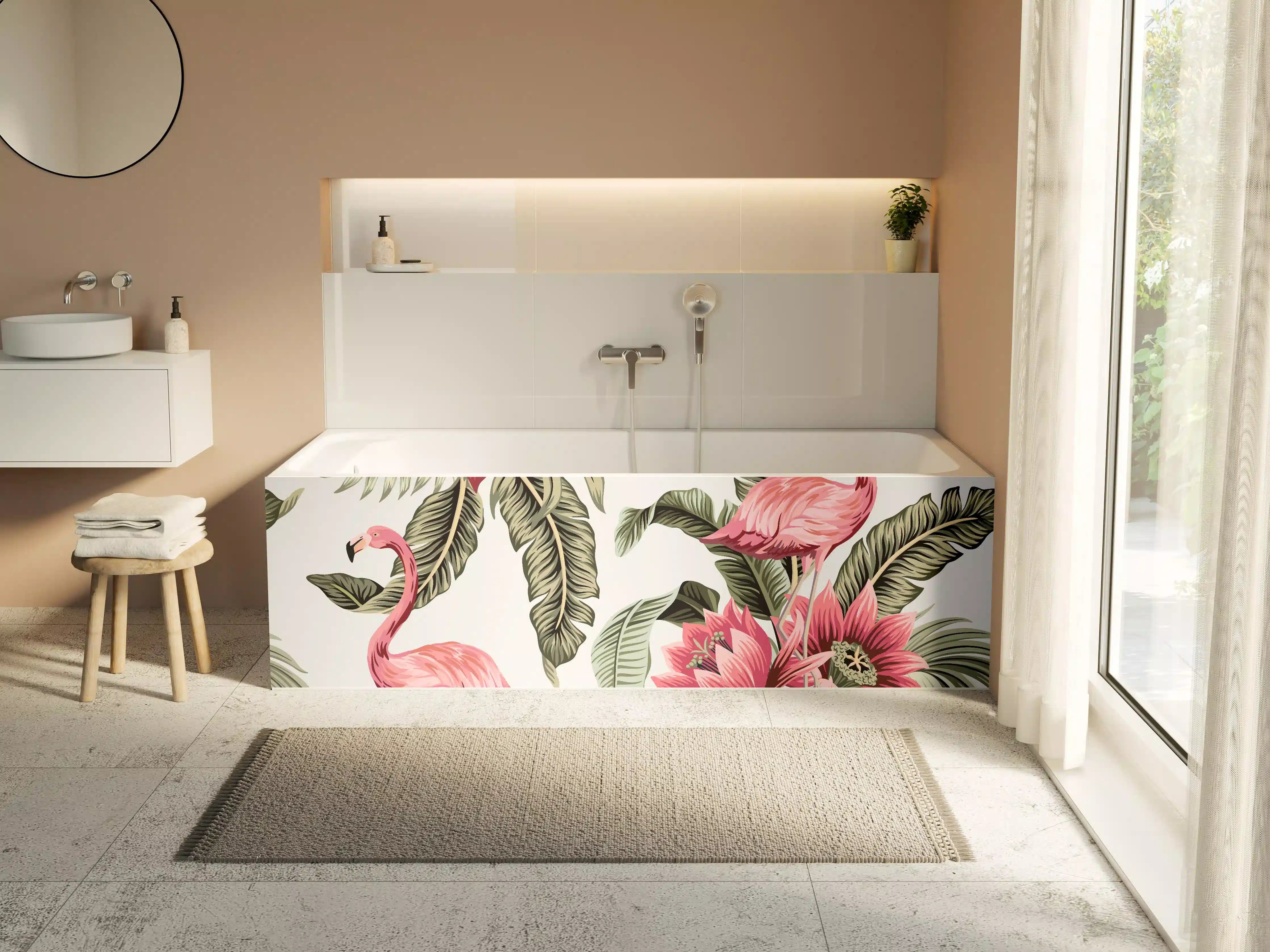 Badewannen-Rückwand - Tropischer Flamingo-Blumen-Print