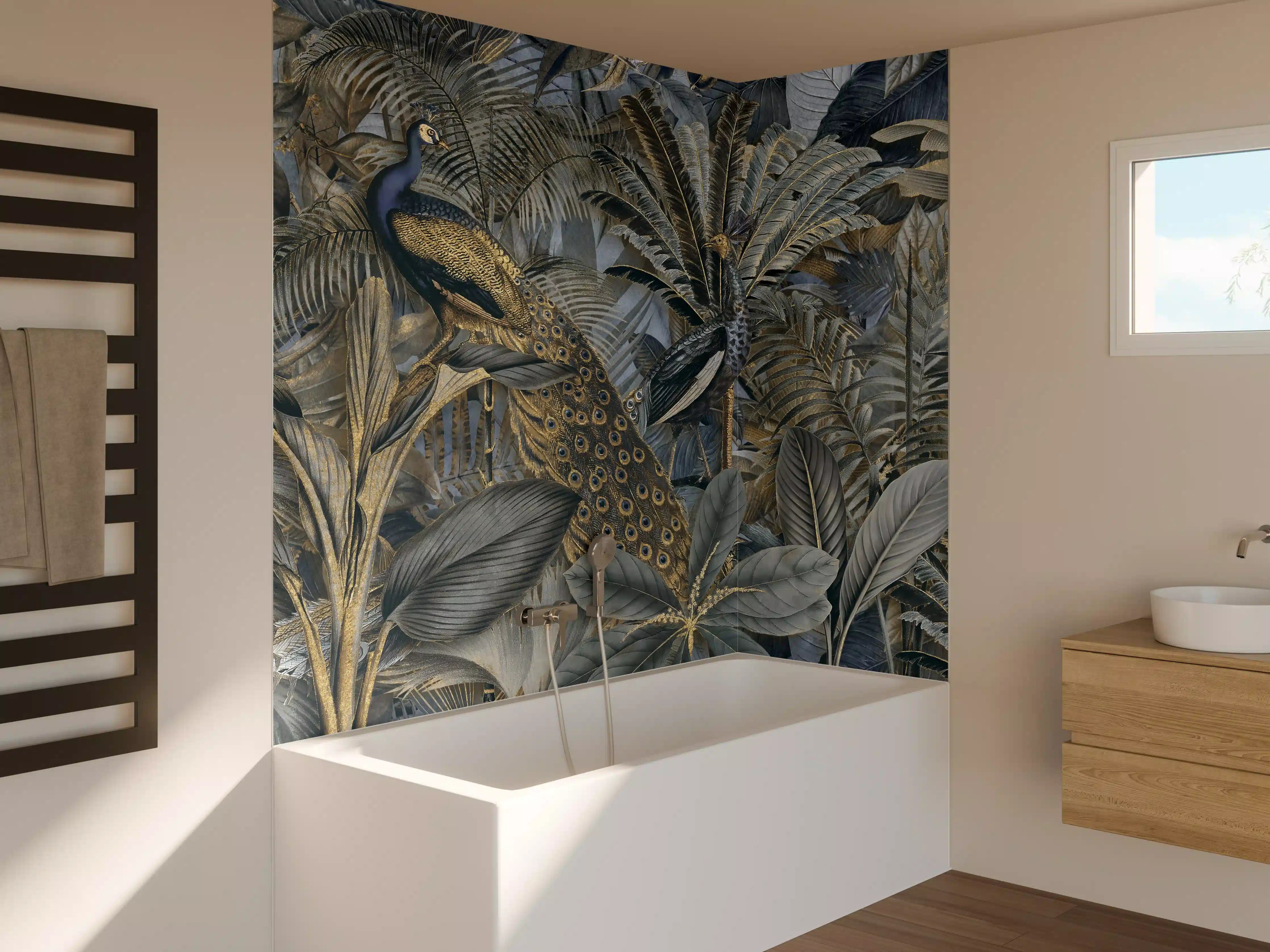 Badewannen-Rückwand - Tropischer Garten - Pfau