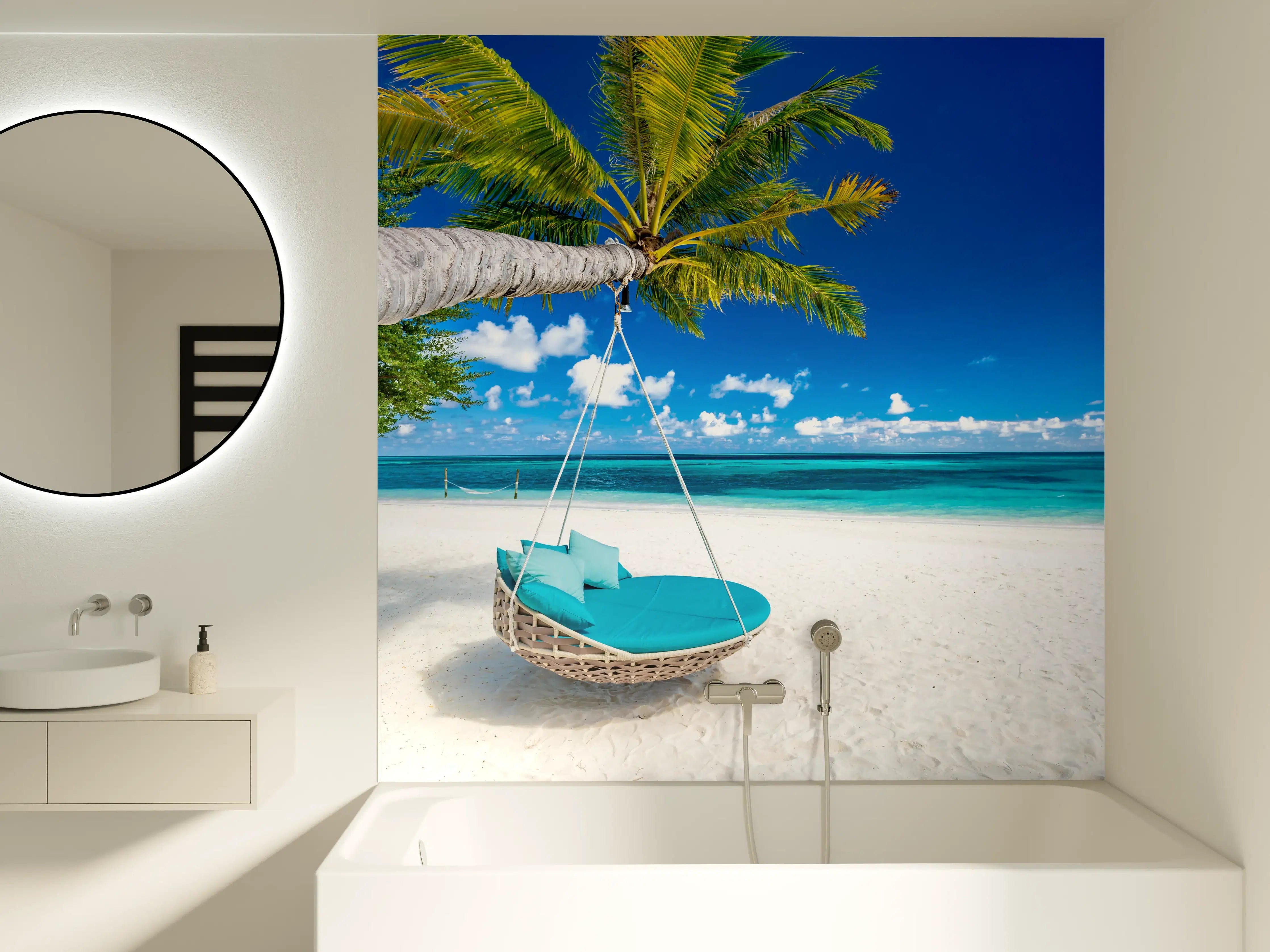 Badewannen-Rückwand - Tropischer Strand mit Hängebett