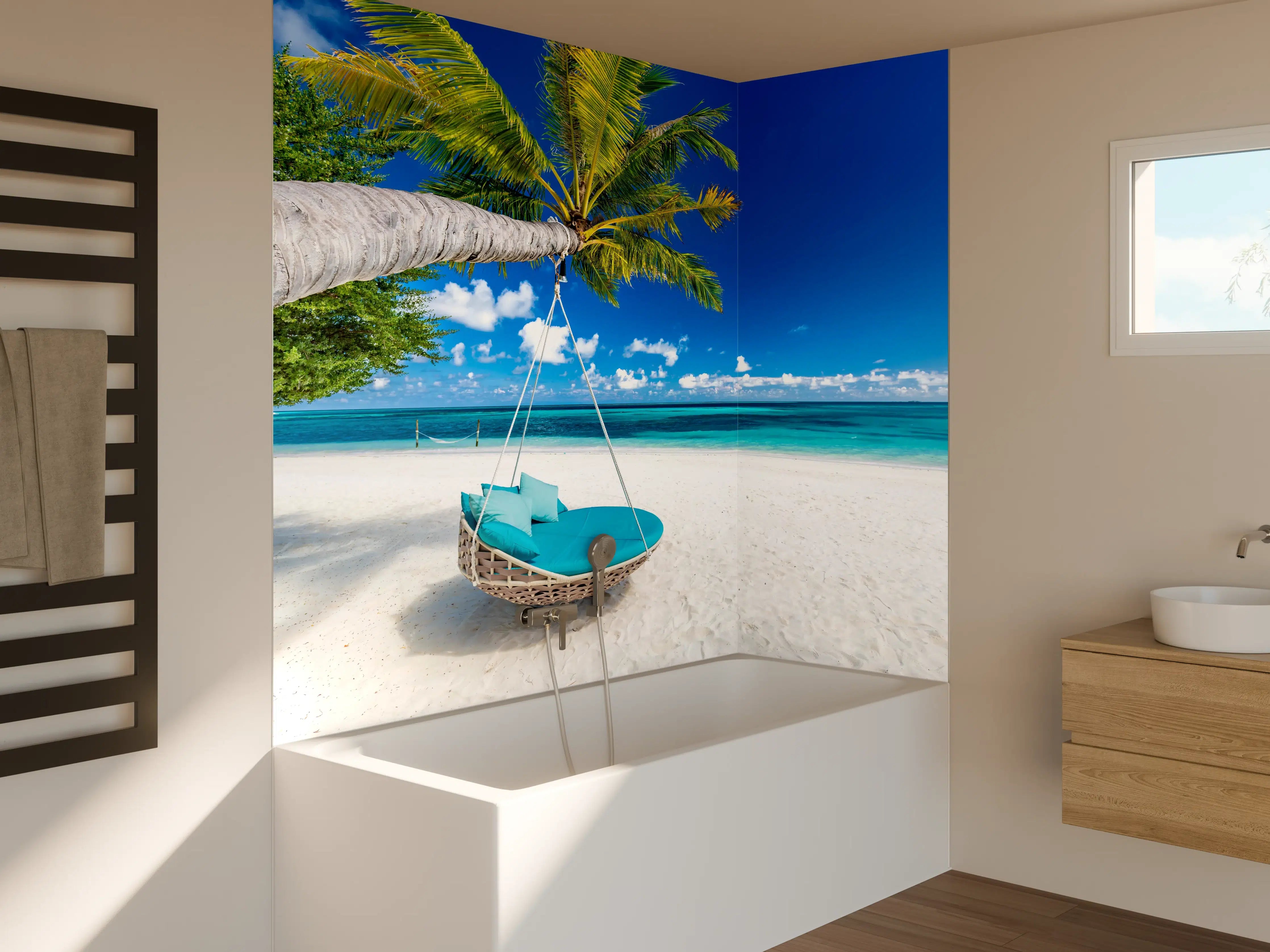 Badewannen-Rückwand - Tropischer Strand mit Hängebett