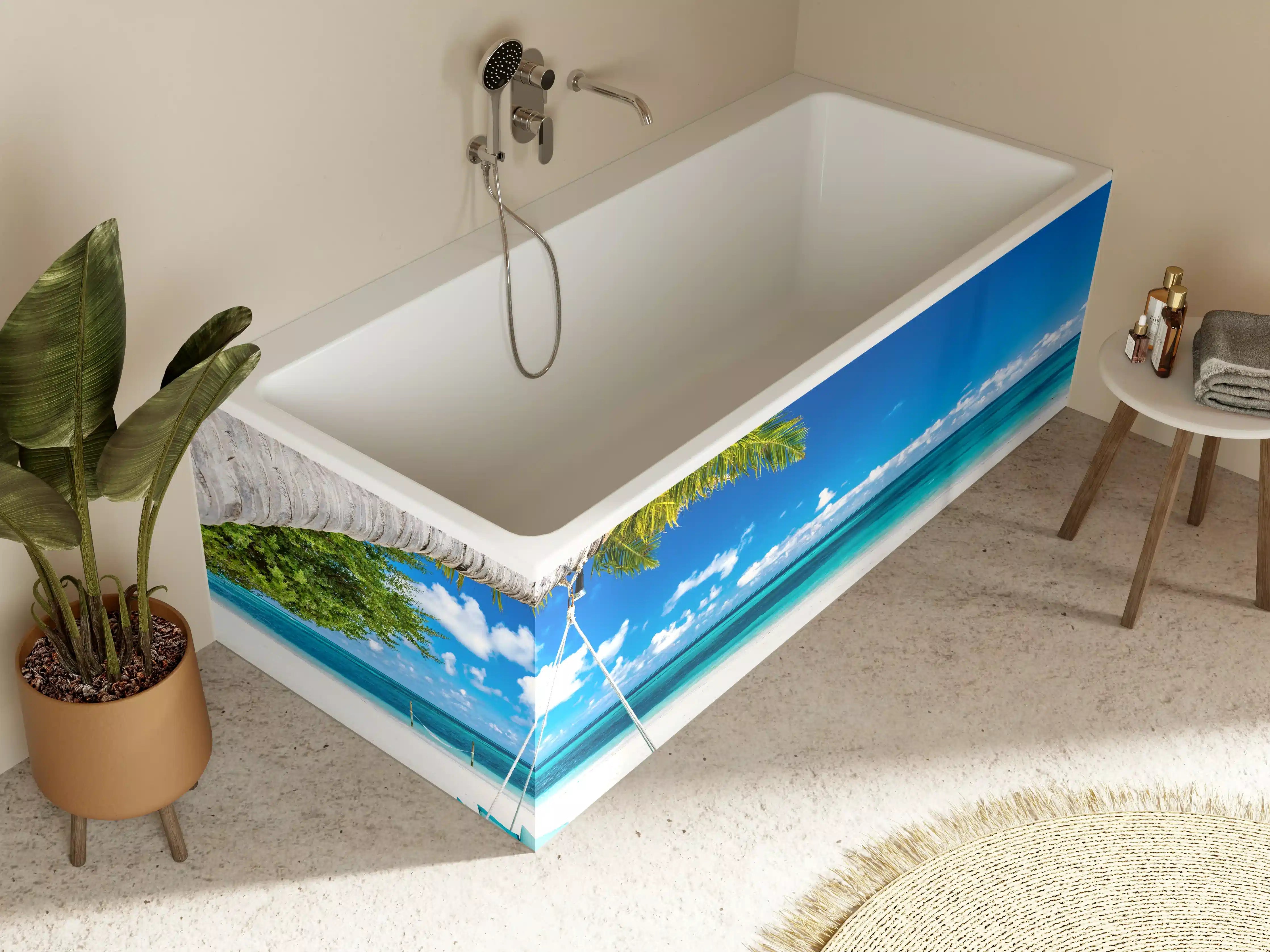 Badewannen-Rückwand - Tropischer Strand mit Hängebett
