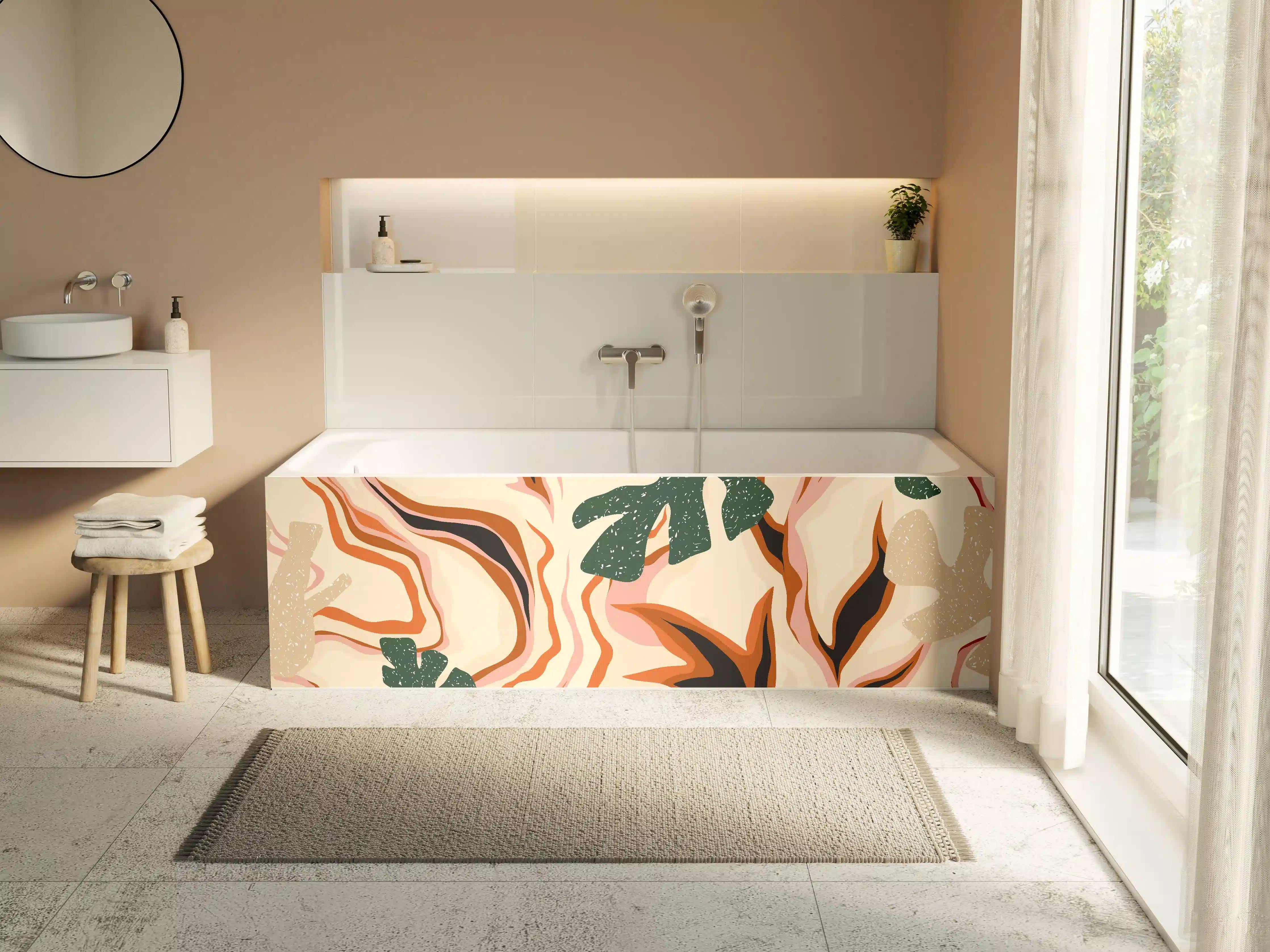 Badewannen-Rückwand - Tropischer Vortex Beige-Orange