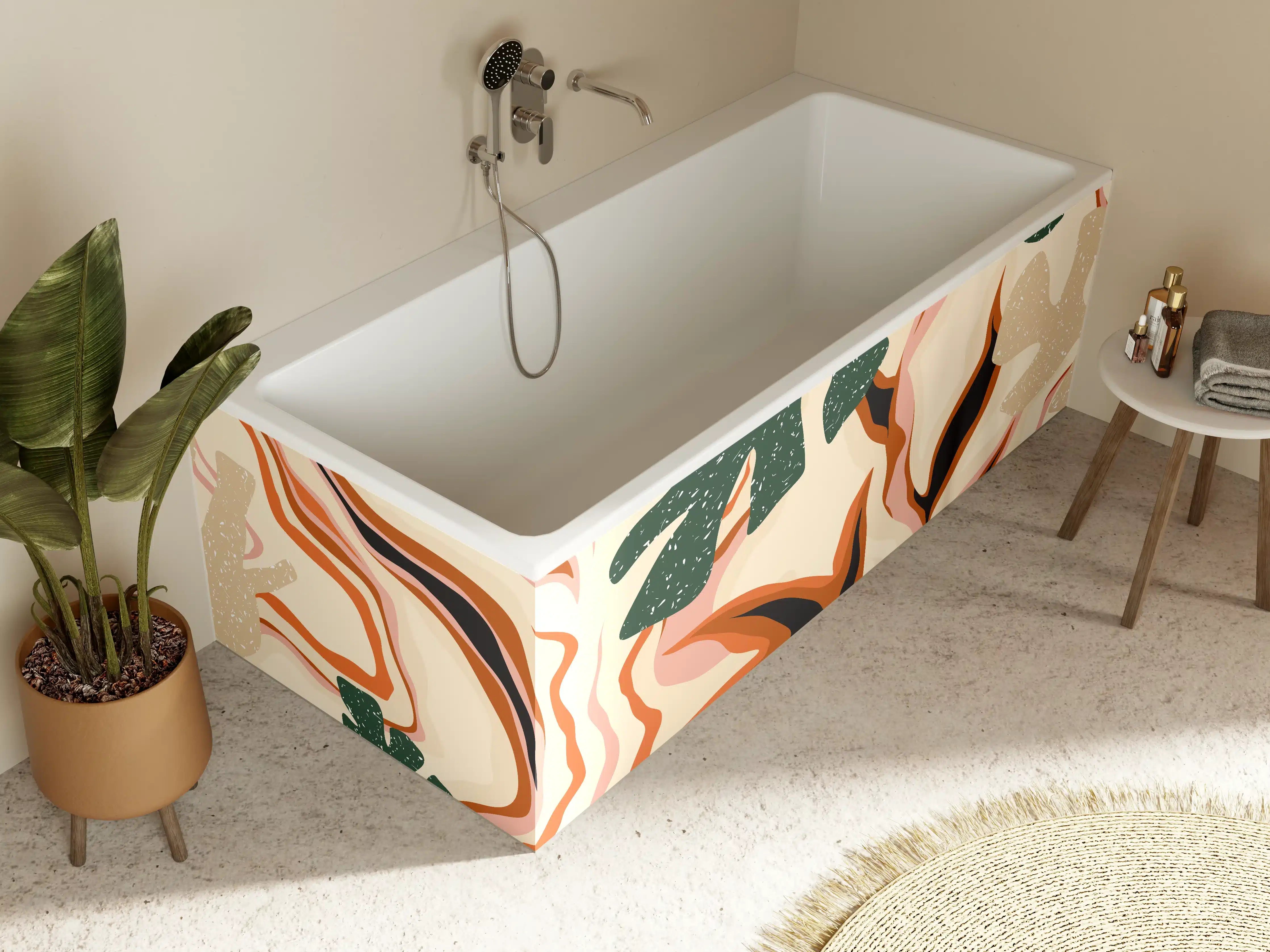 Badewannen-Rückwand - Tropischer Vortex Beige-Orange