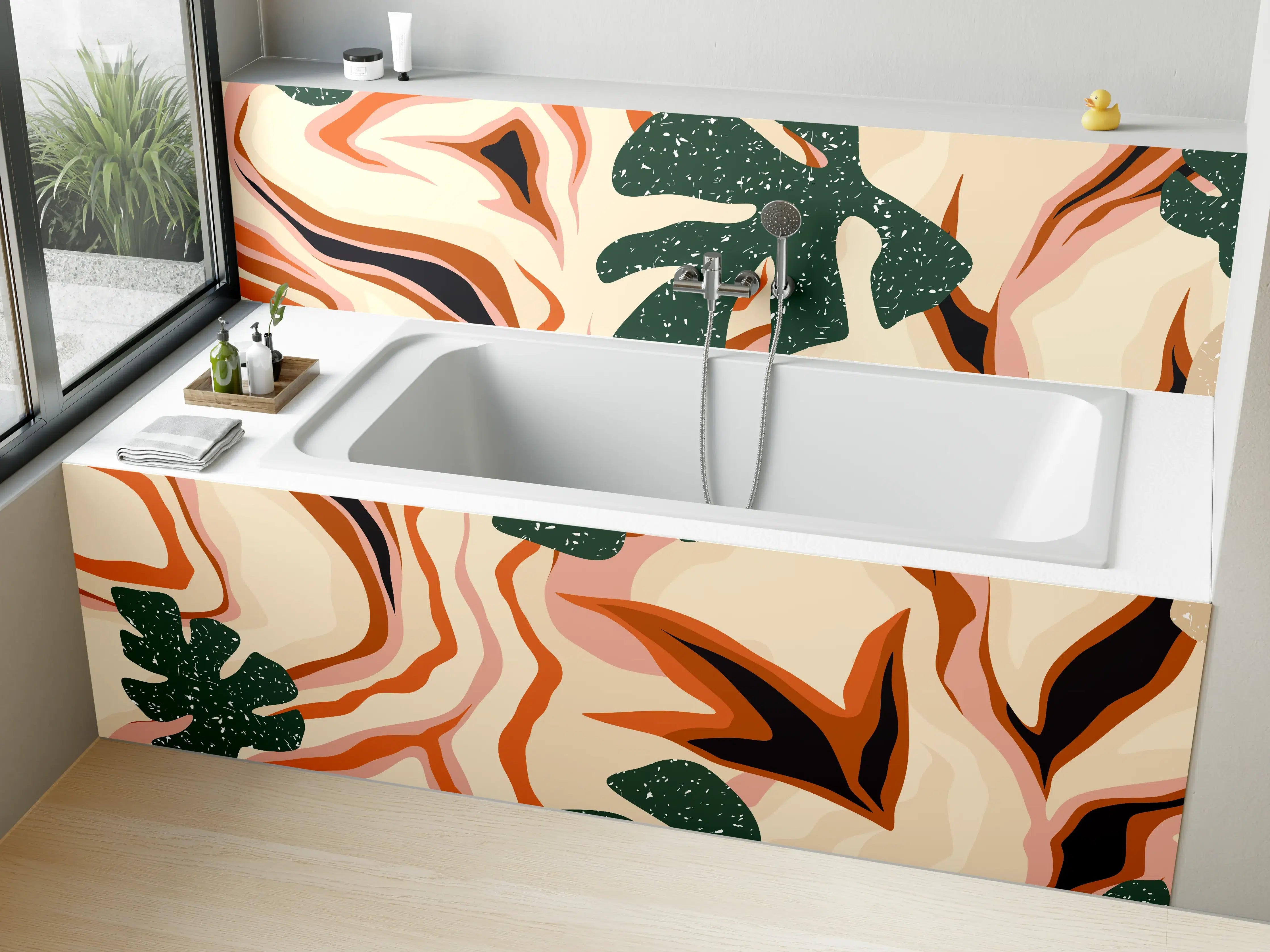 Badewannen-Rückwand - Tropischer Vortex Beige-Orange