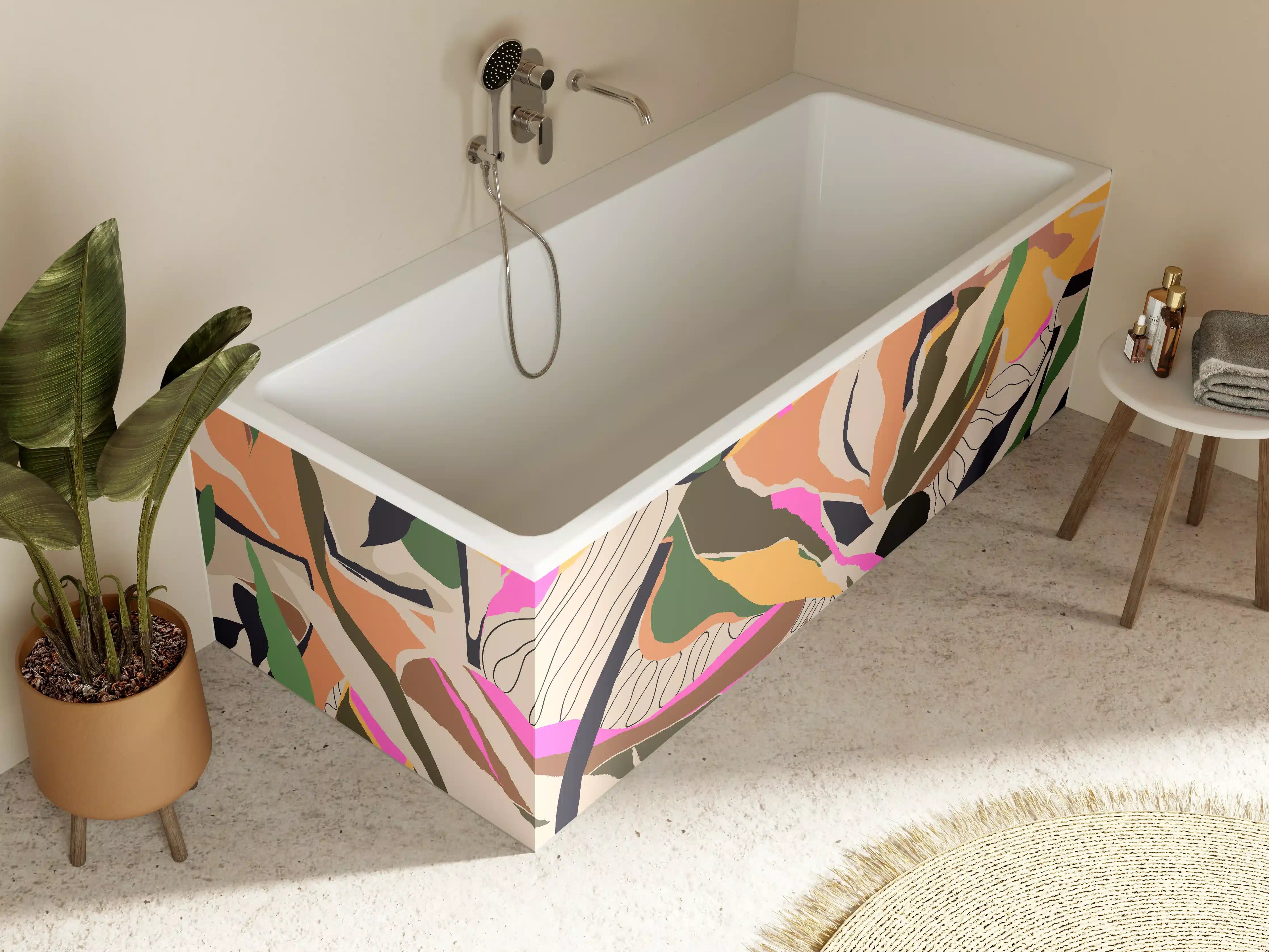 Badewannen-Rückwand - Tropisches Blattmuster Beige-Pink