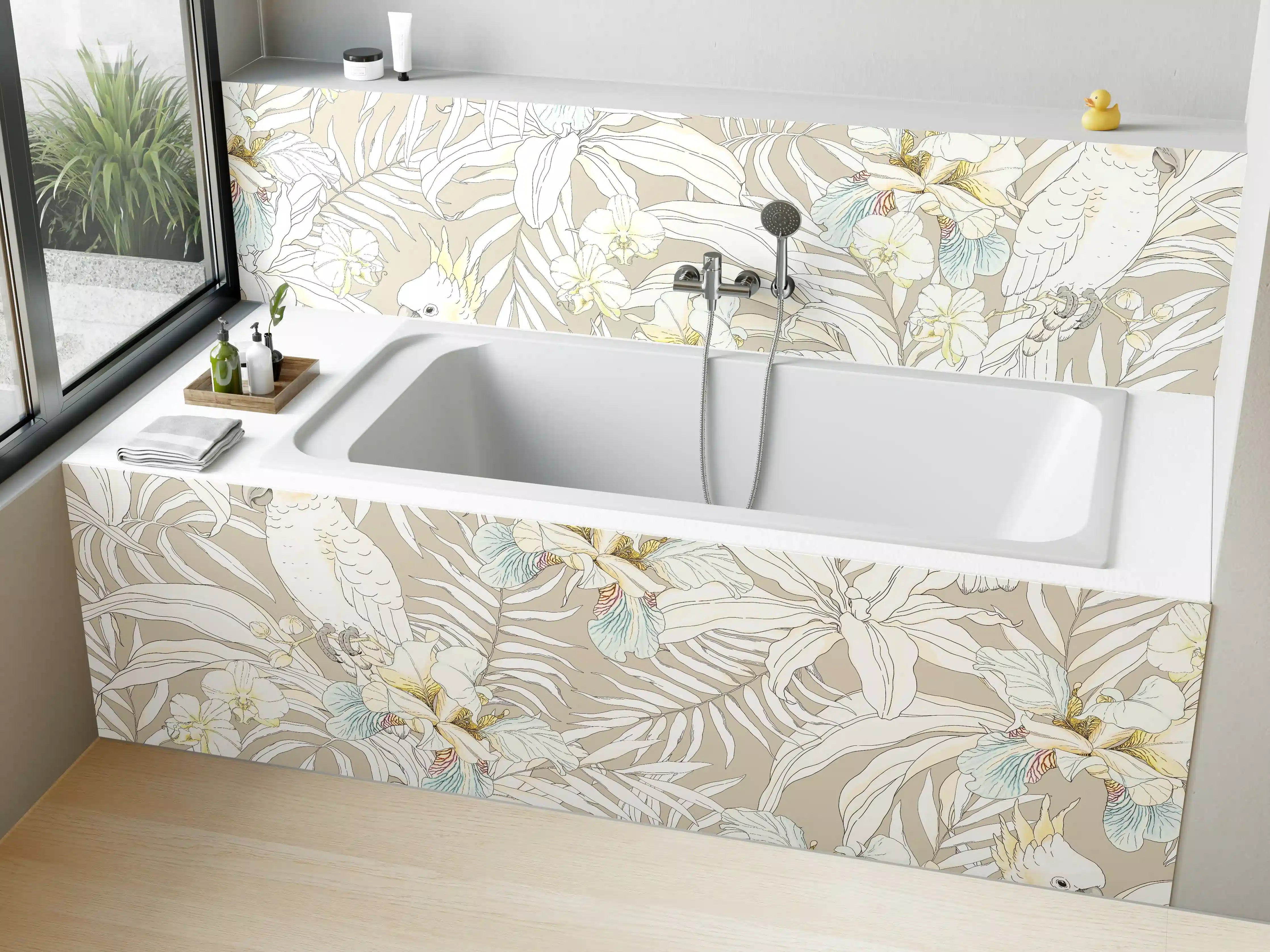 Badewannen-Rückwand - Tropisches Kakadu-Floral Muster