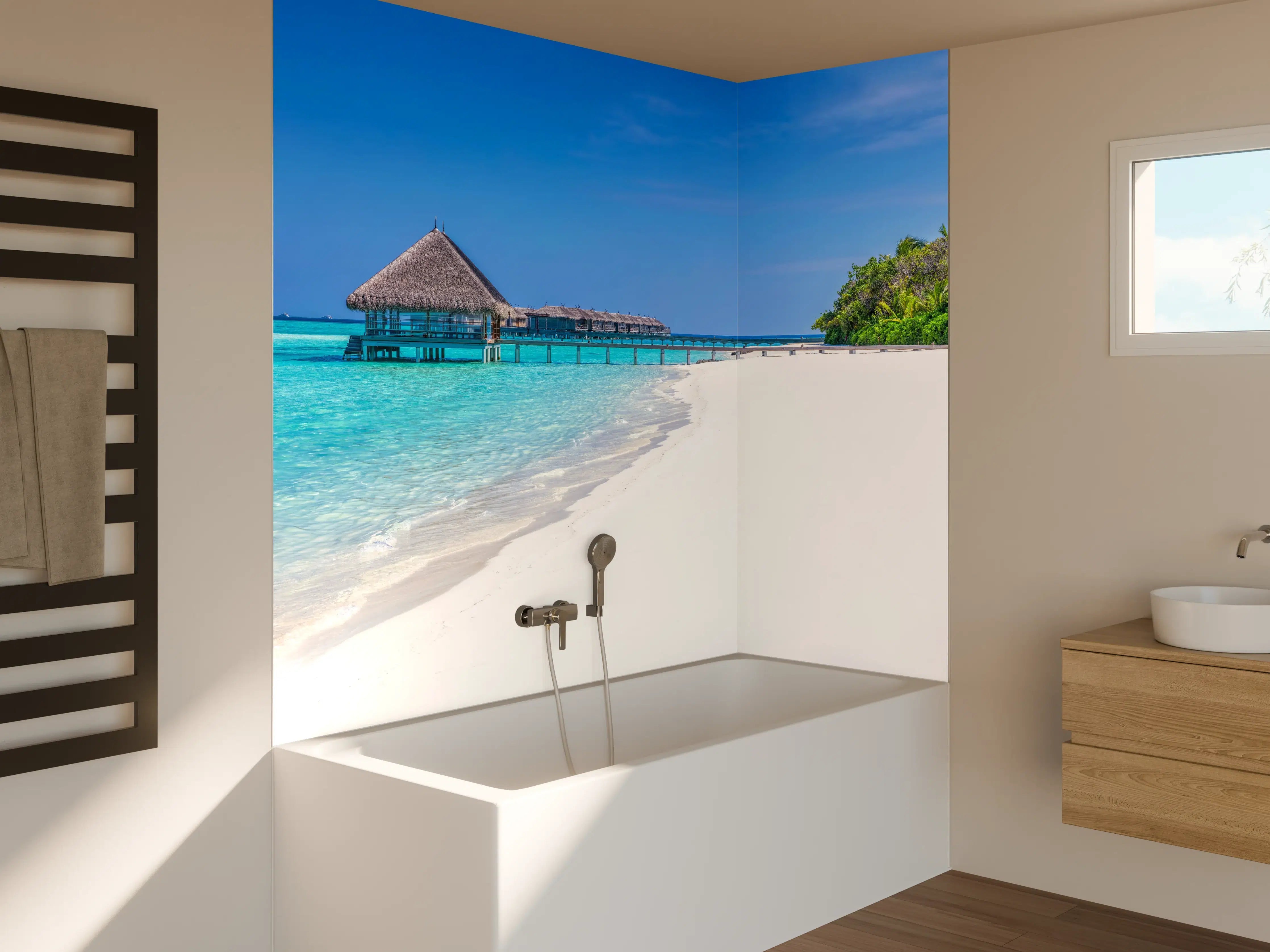 Badewannen-Rückwand - Tropisches Paradies am weißen Sandstrand