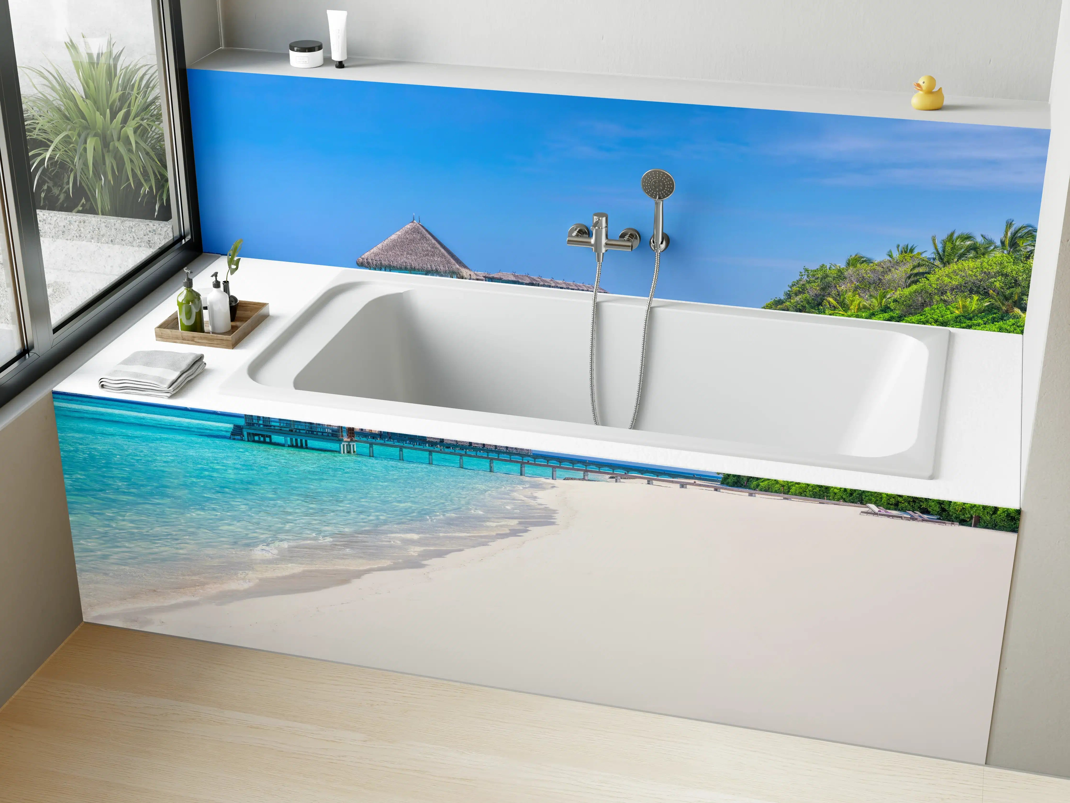 Badewannen-Rückwand - Tropisches Paradies am weißen Sandstrand