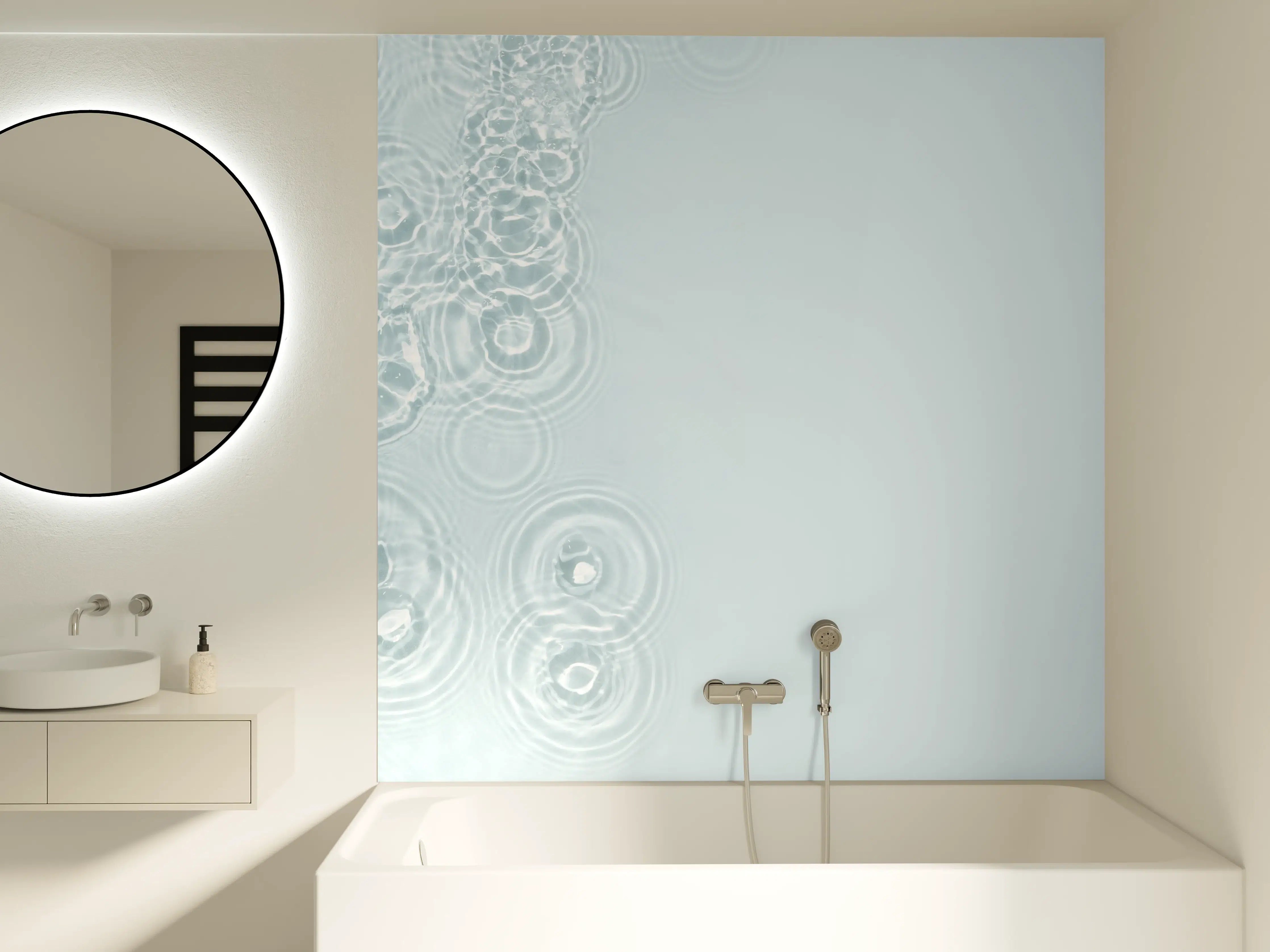 Badewannen-Rückwand - Türkis-Weiß Wassertextur