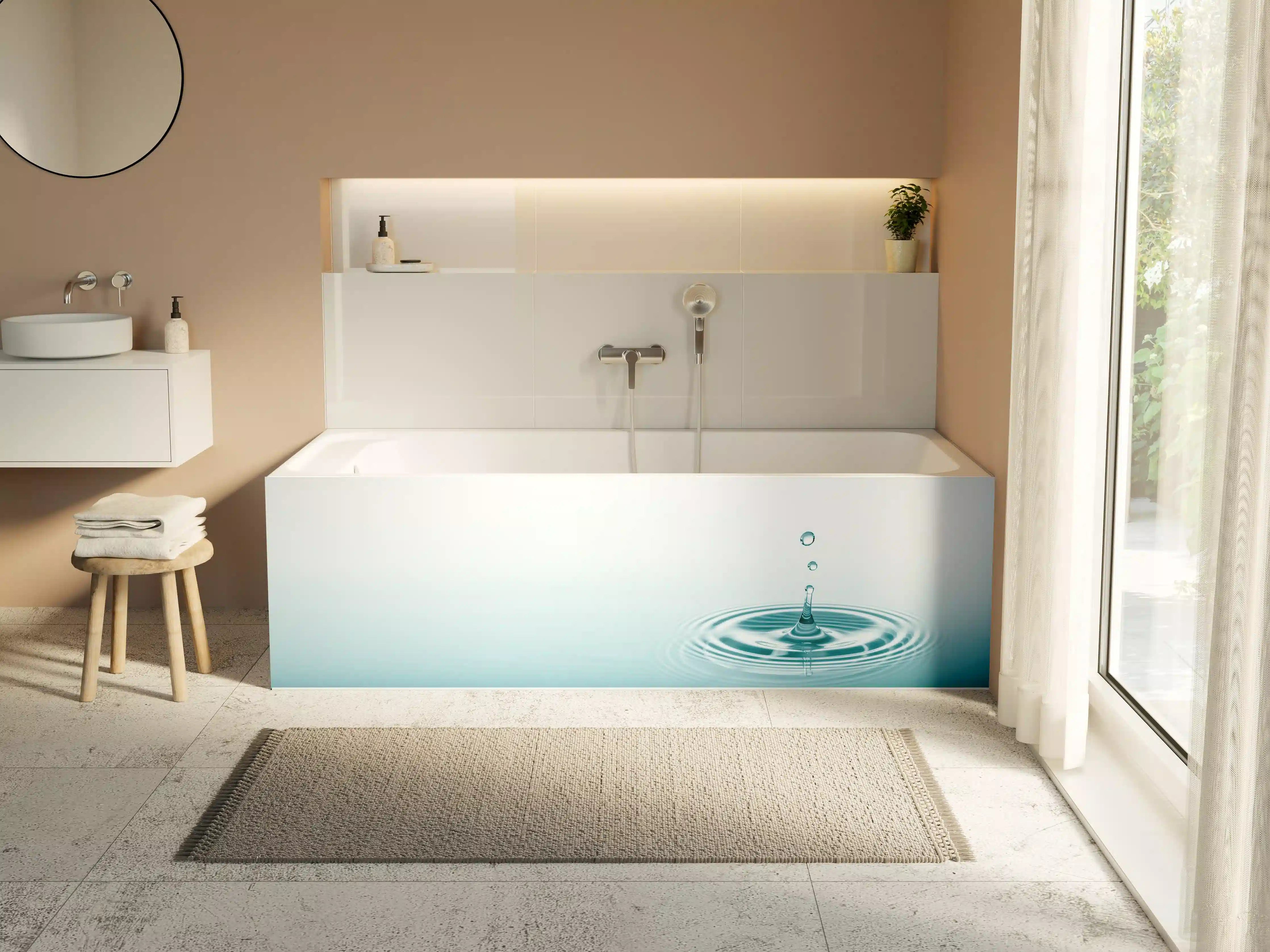 Badewannen-Rückwand - Türkis-Weißer Wassertropfen