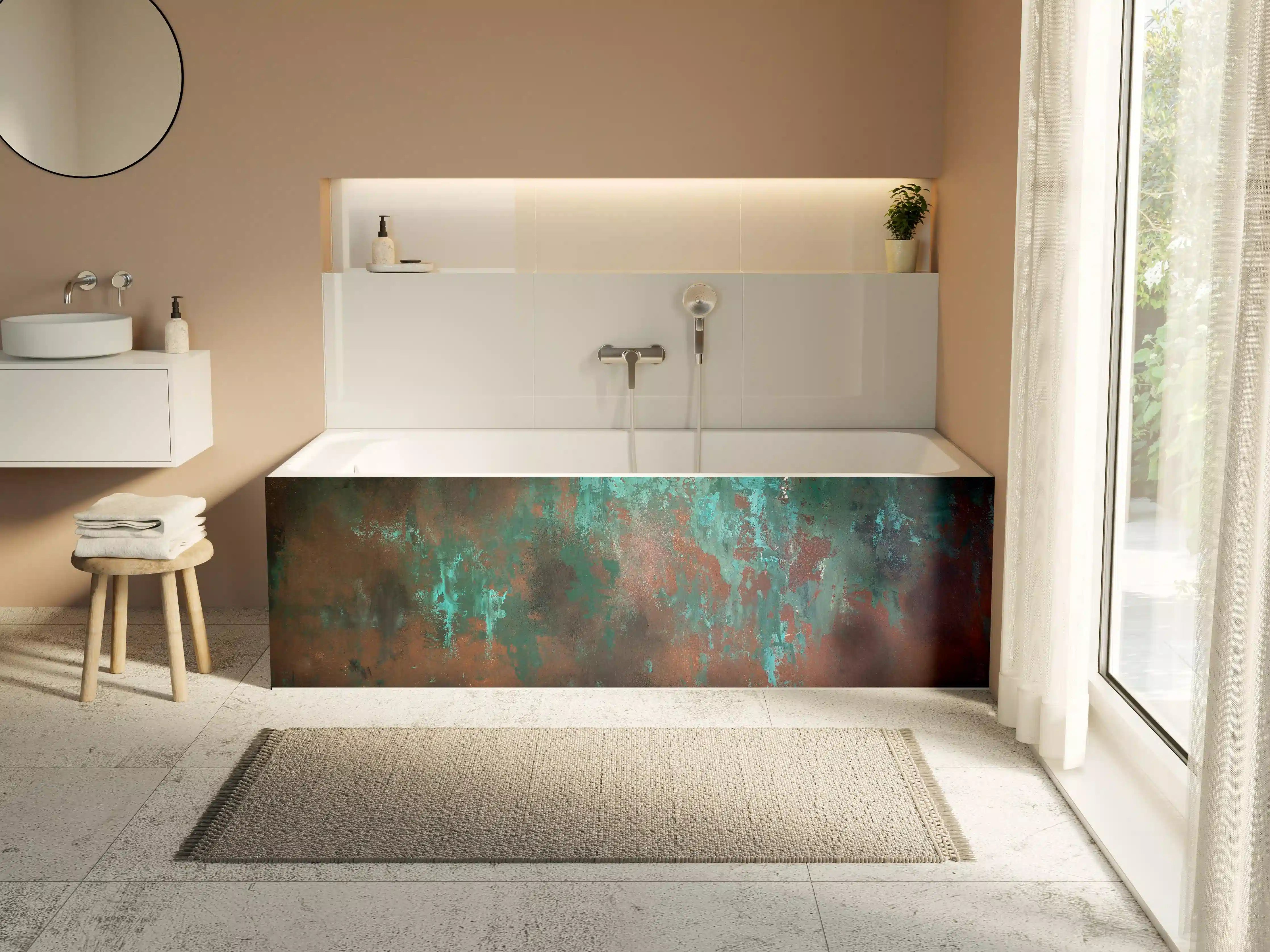 Badewannen-Rückwand - Türkis und Braun-Textur mit Metall-Optik