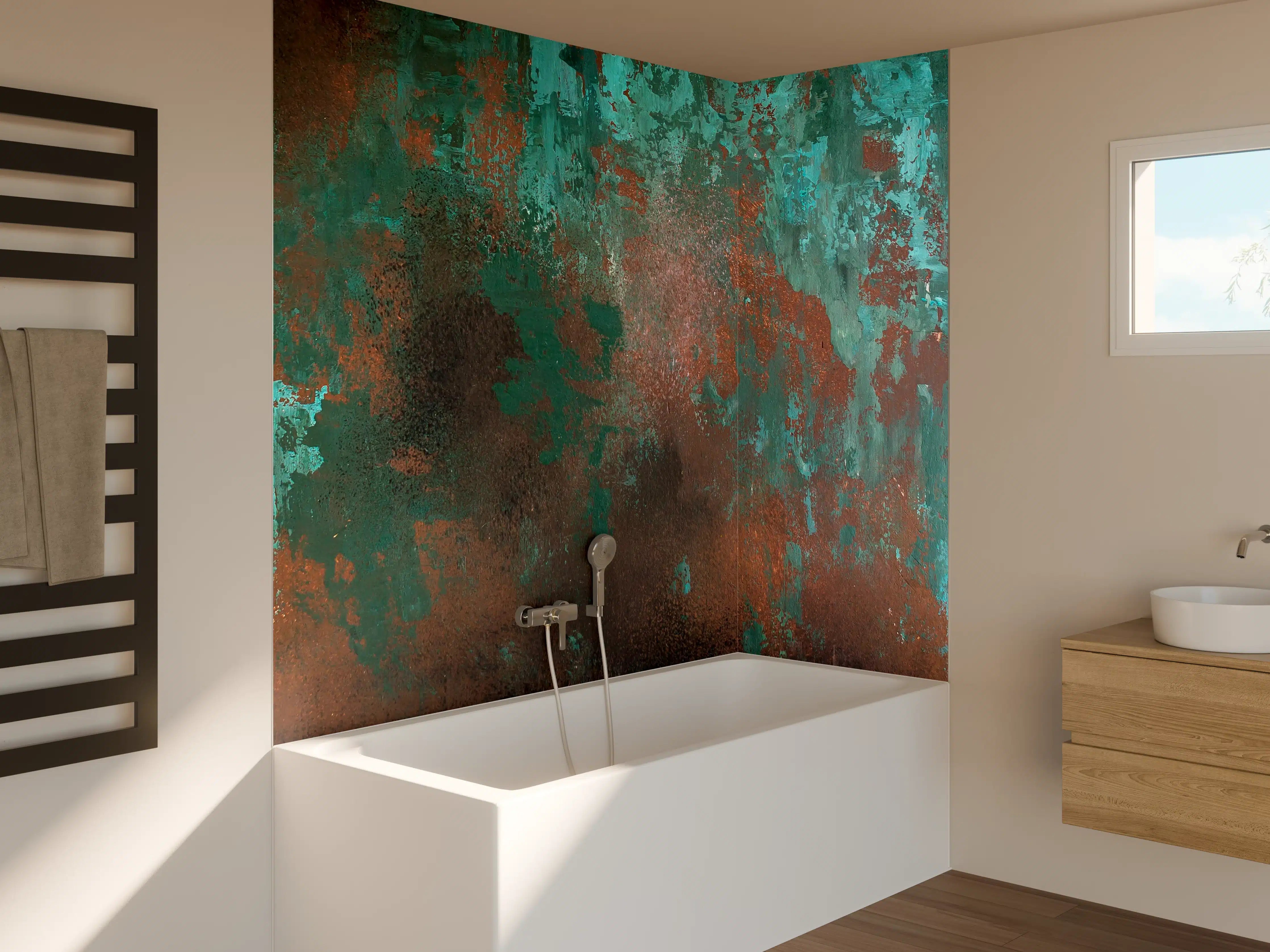 Badewannen-Rückwand - Türkis und Braun-Textur mit Metall-Optik