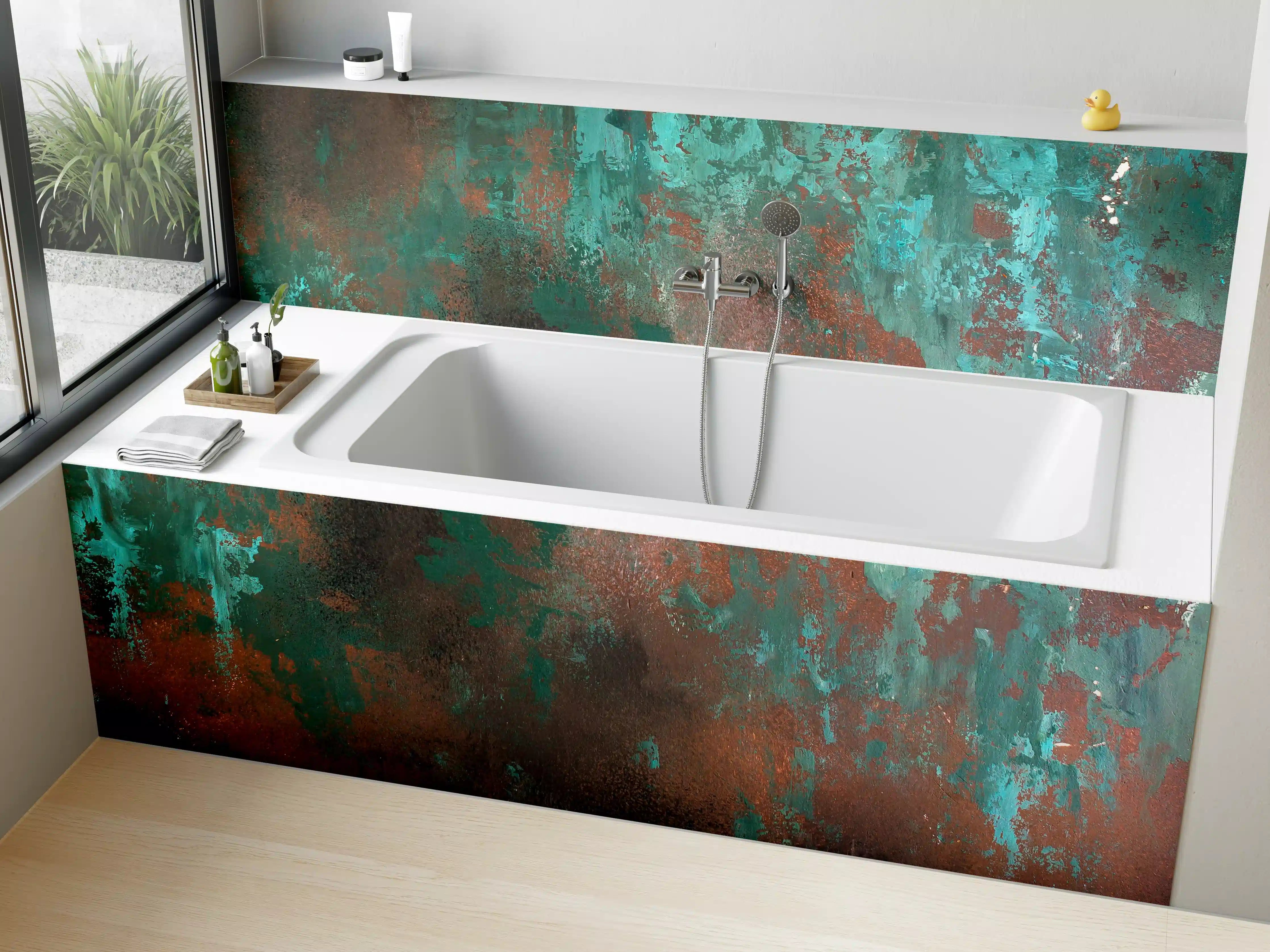 Badewannen-Rückwand - Türkis und Braun-Textur mit Metall-Optik
