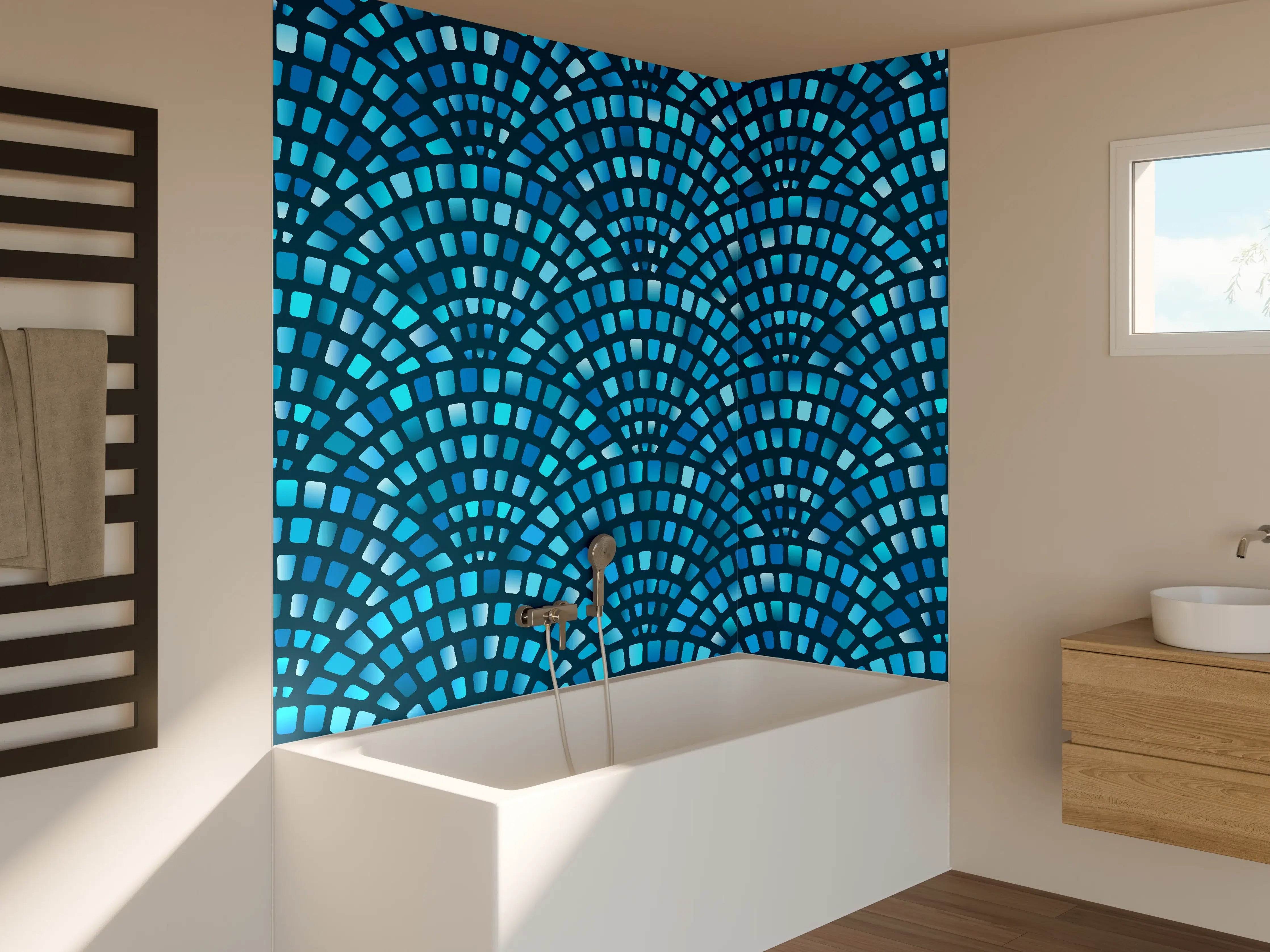Badewannen-Rückwand - Türkise Fischschuppen-Mosaiktextur
