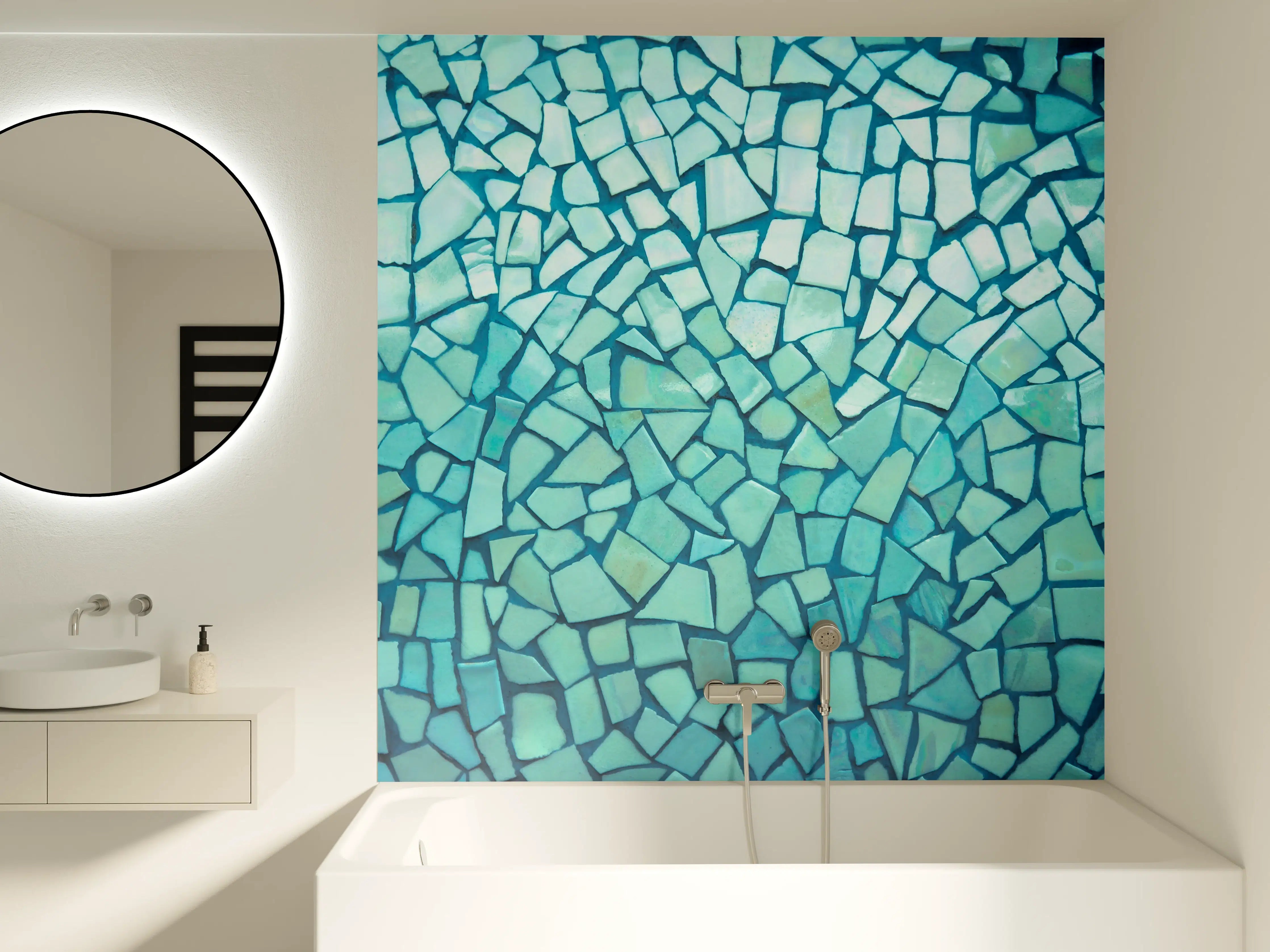 Badewannen-Rückwand - Türkise Fliesen Mosaik