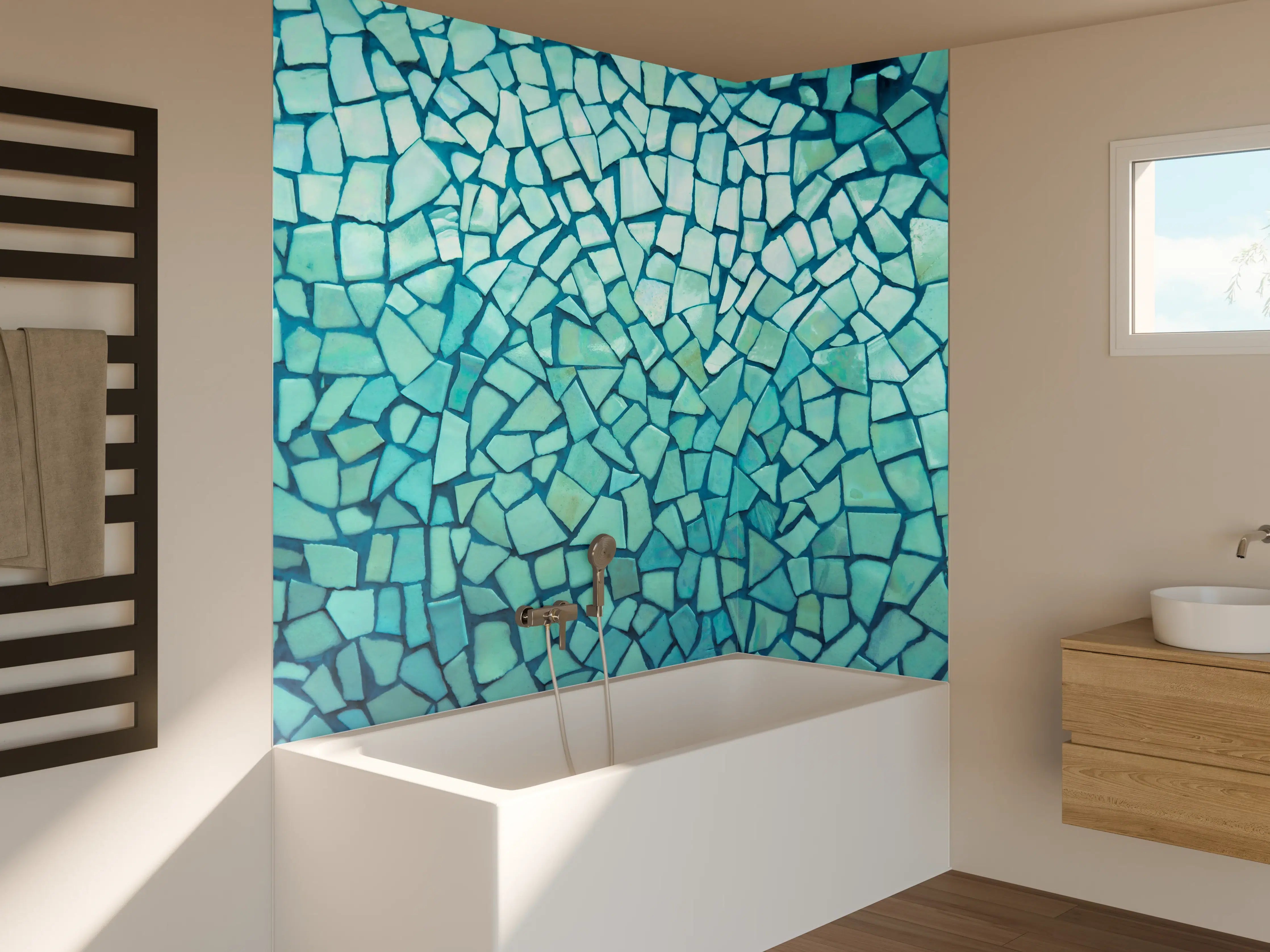 Badewannen-Rückwand - Türkise Fliesen Mosaik
