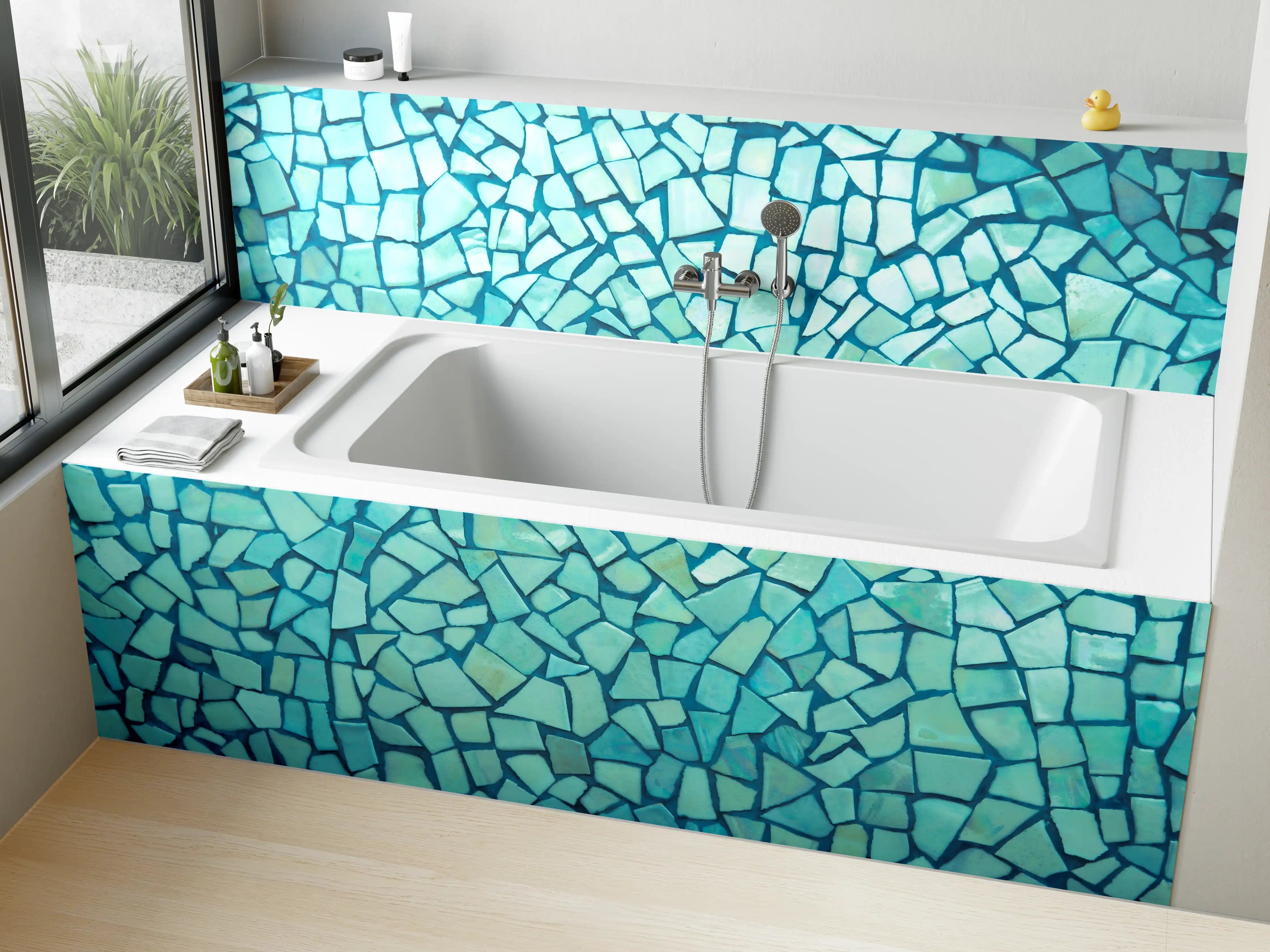 Badewannen-Rückwand - Türkise Fliesen Mosaik