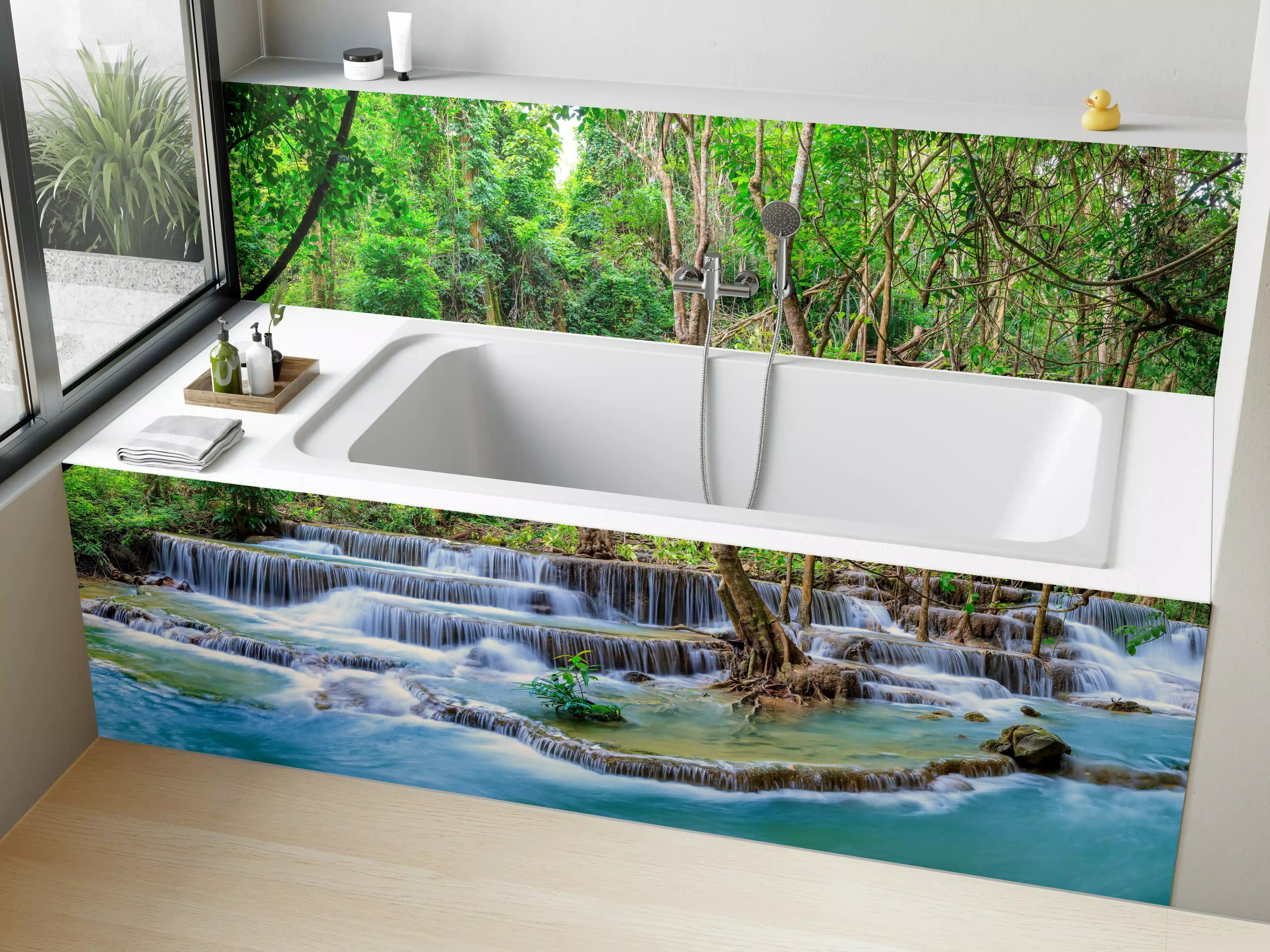 Badewannen-Rückwand - Türkisgrüner Dschungel-Wasserfall