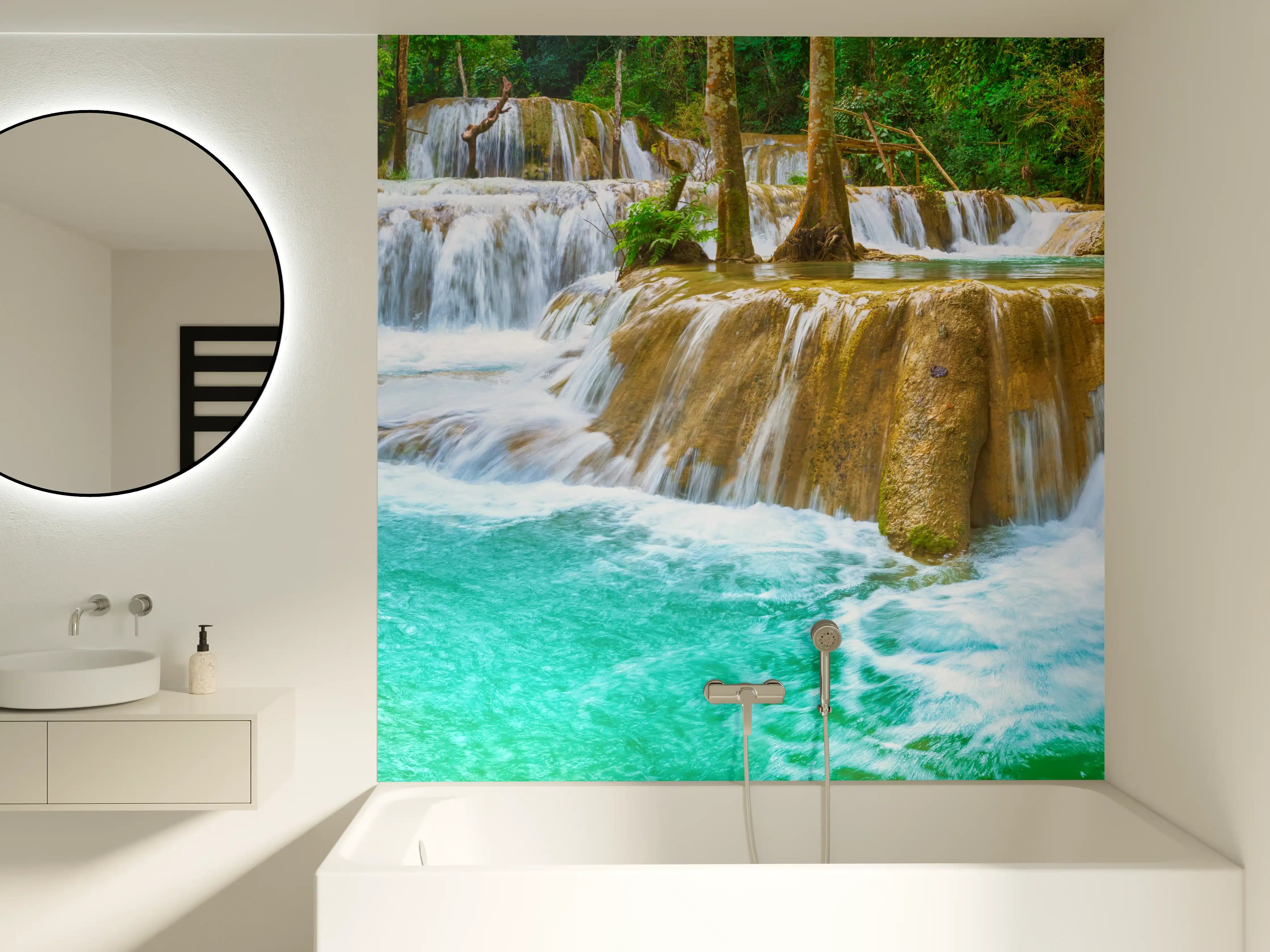 Badewannen-Rückwand - Türkisgrüner Stufen-Wasserfall