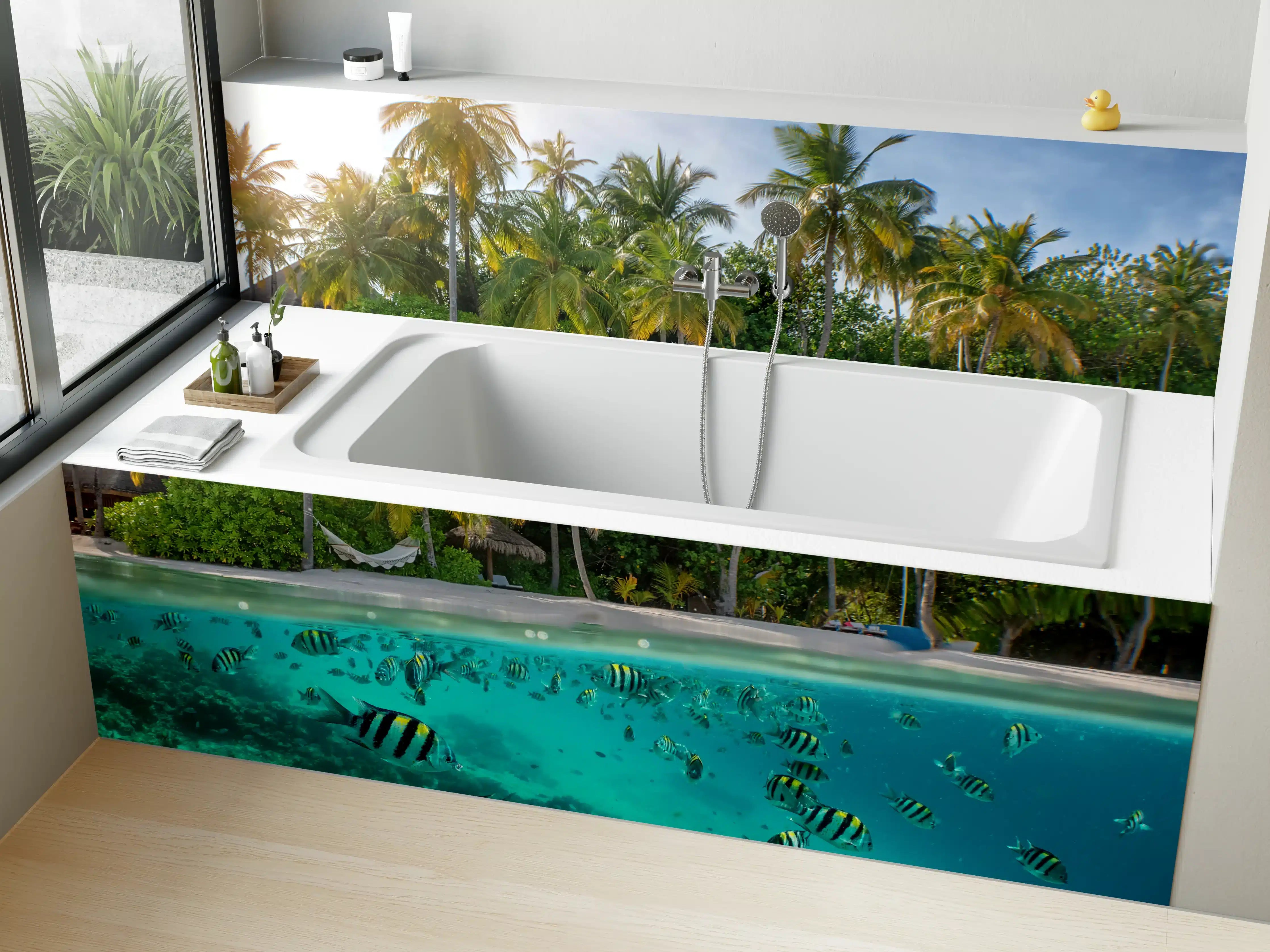 Badewannen-Rückwand - Über- und Unterwasserblick auf tropischen Strand