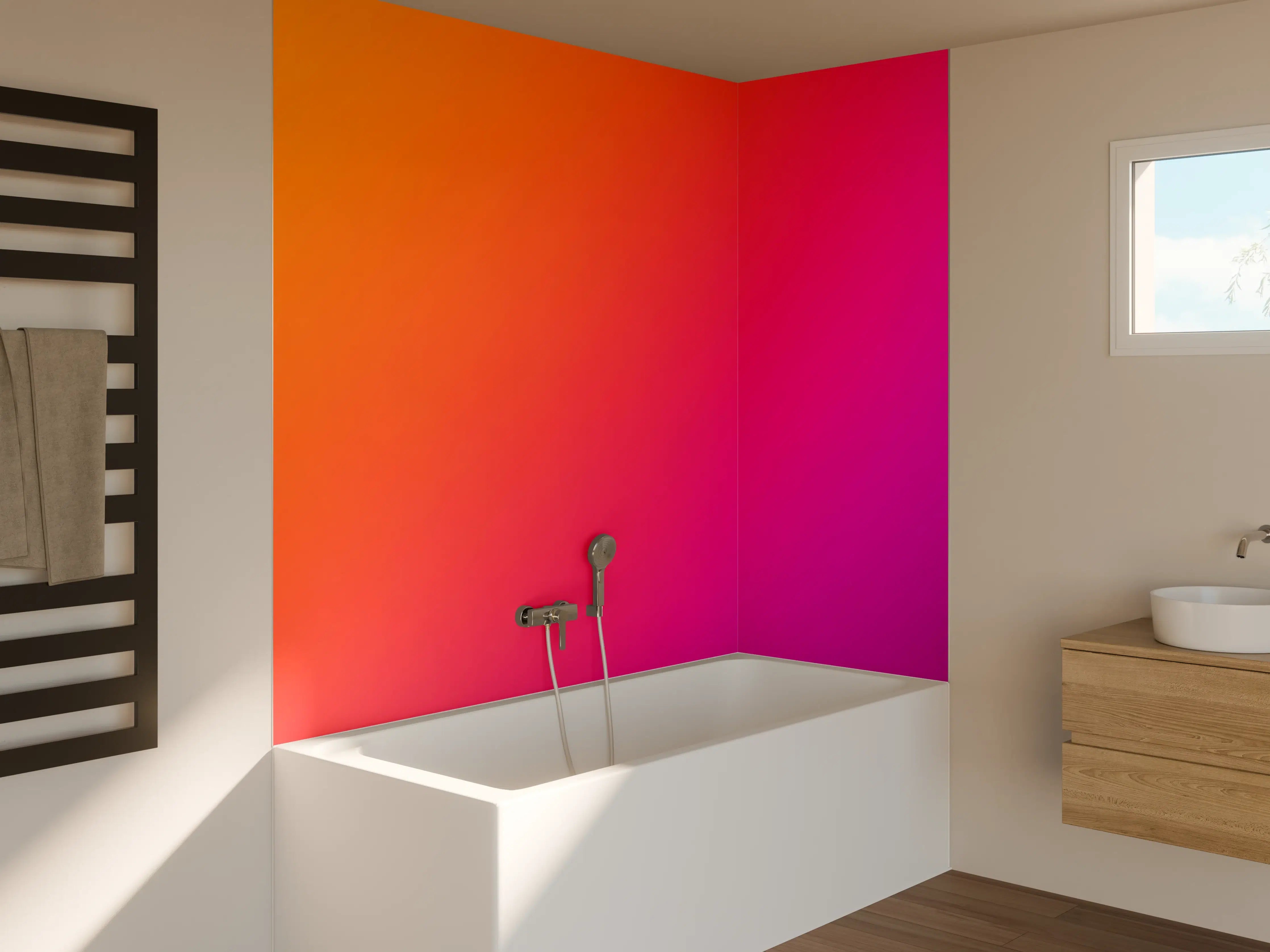 Badewannen-Rückwand - Übergang von orange zu lila