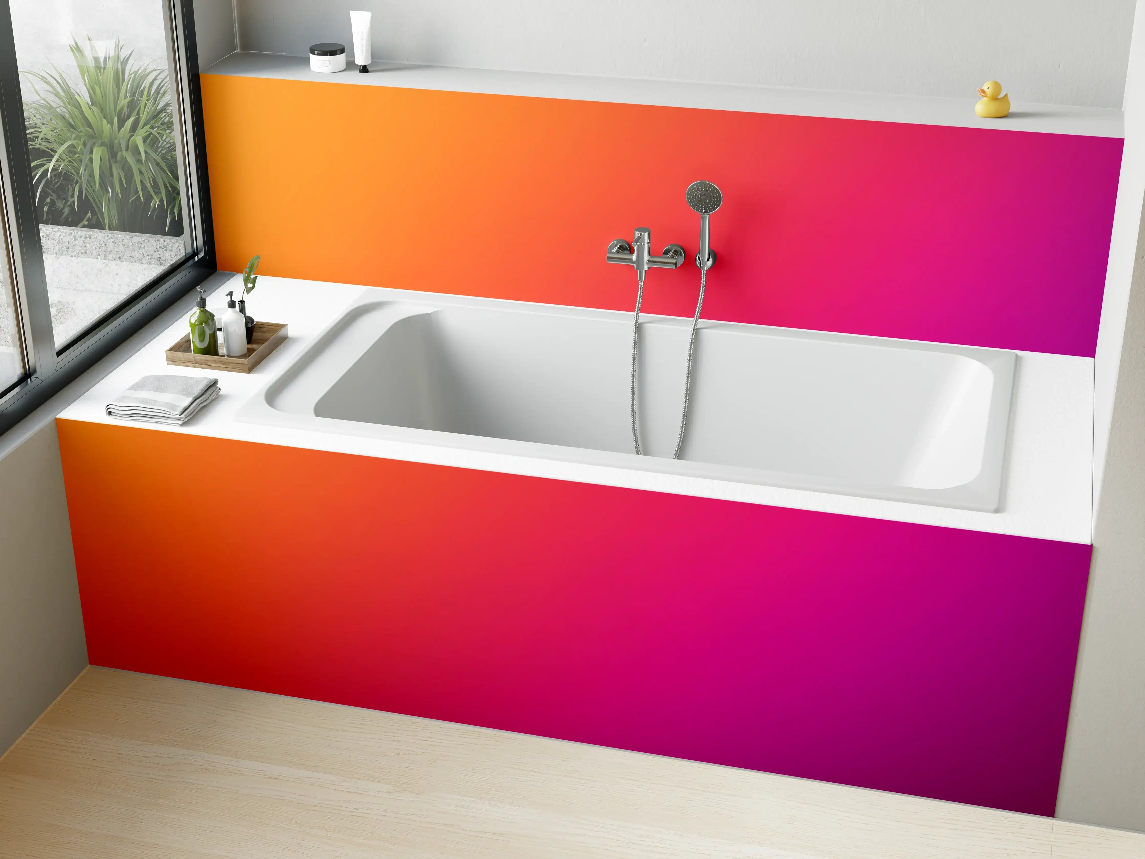 Badewannen-Rückwand - Übergang von orange zu lila