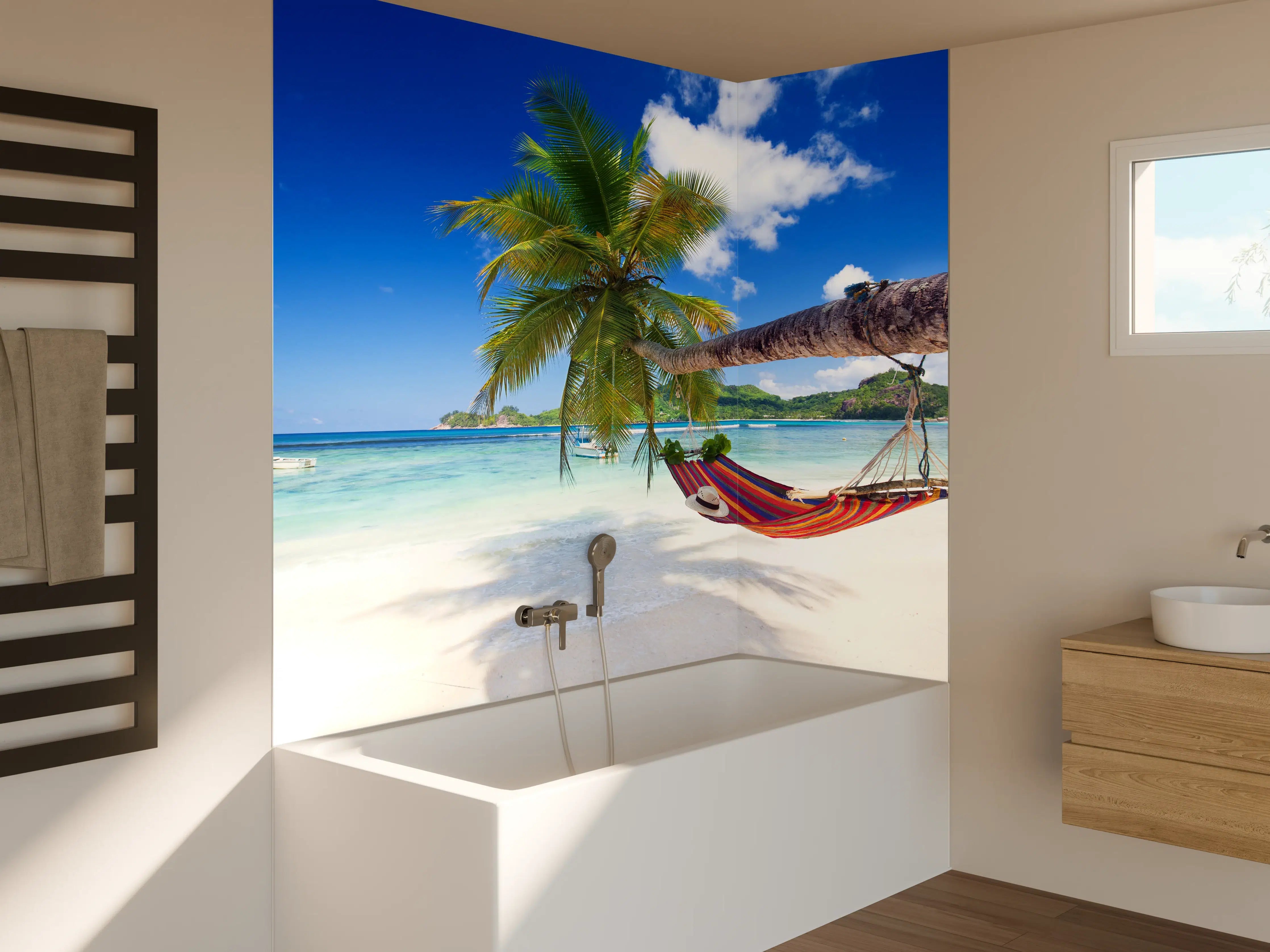 Badewannen-Rückwand - Urlaub am Strand in Seychellen