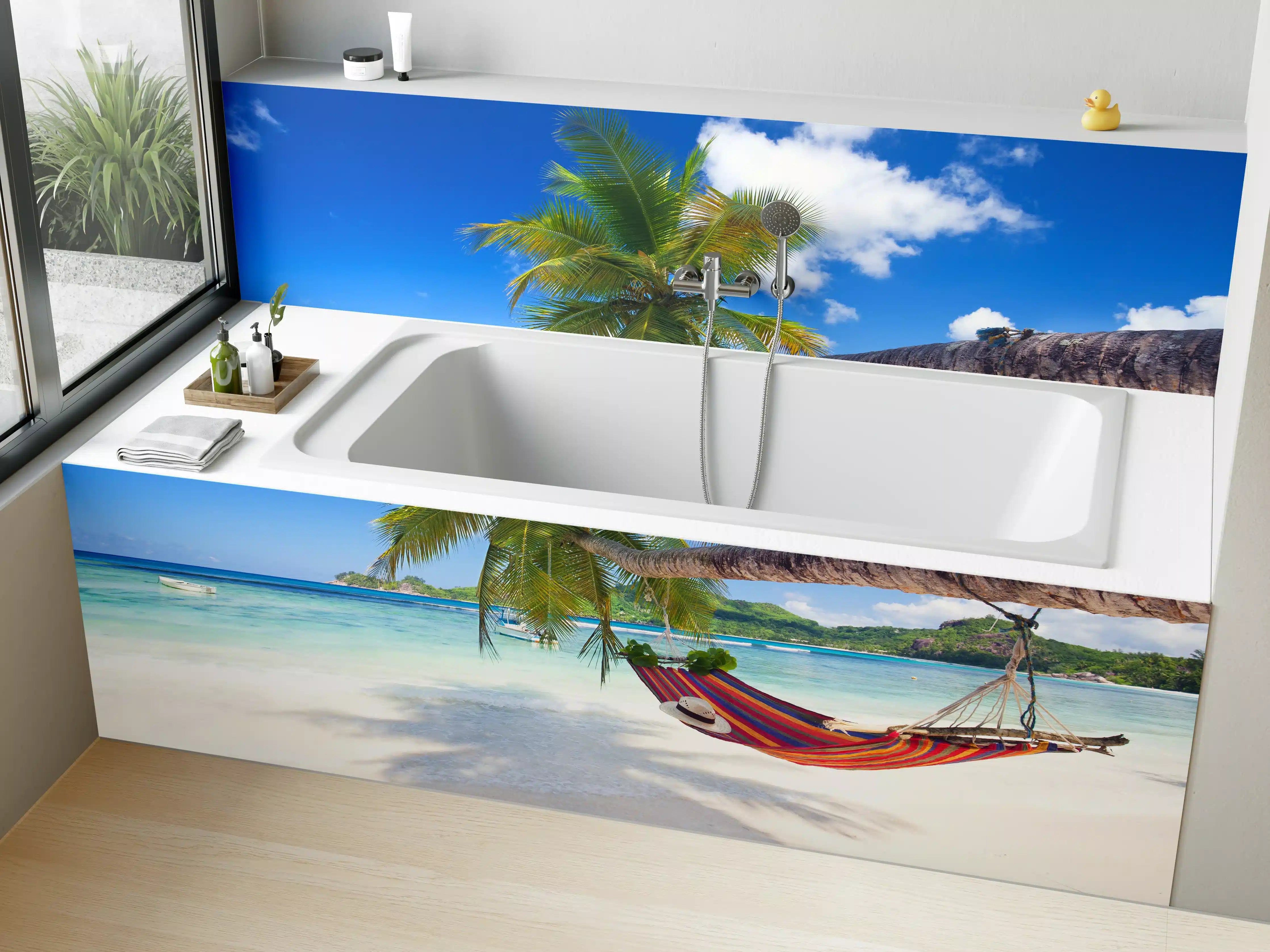 Badewannen-Rückwand - Urlaub am Strand in Seychellen