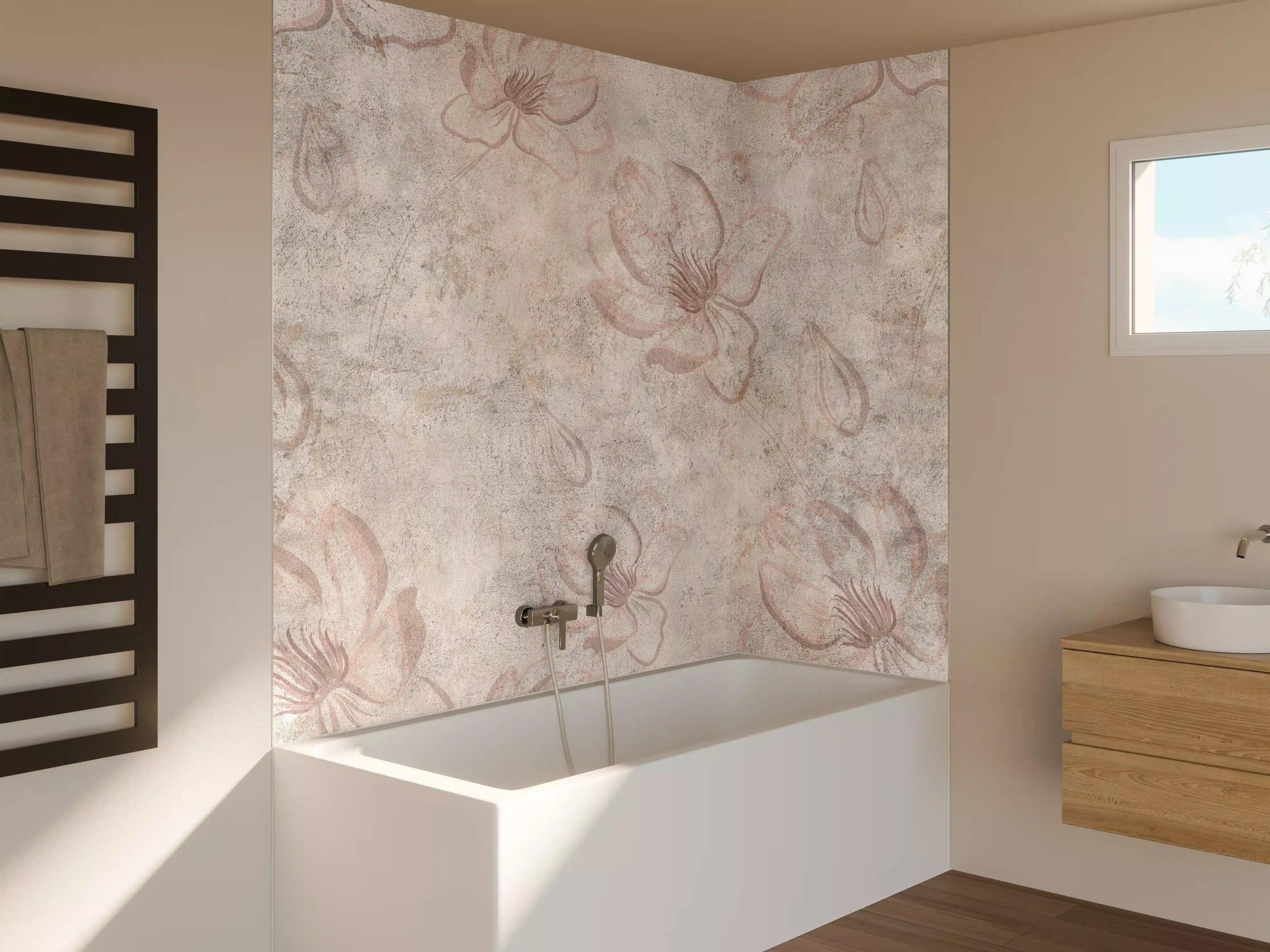Badewannen-Rückwand - Verwitterte blumenförmige Tapete